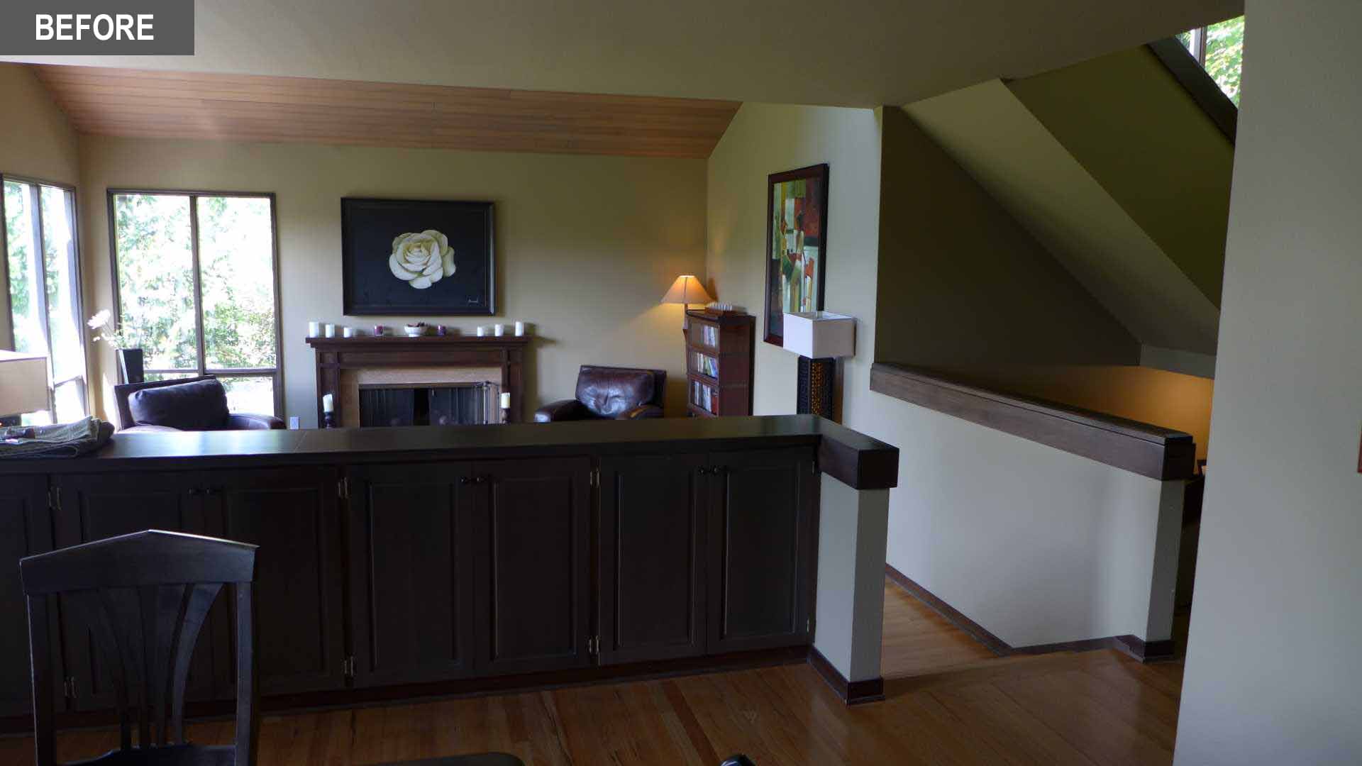 BEFORE - An underused living room, which was dark and difficult to furnish, was restructured to better connect to the dining room and kitchen.