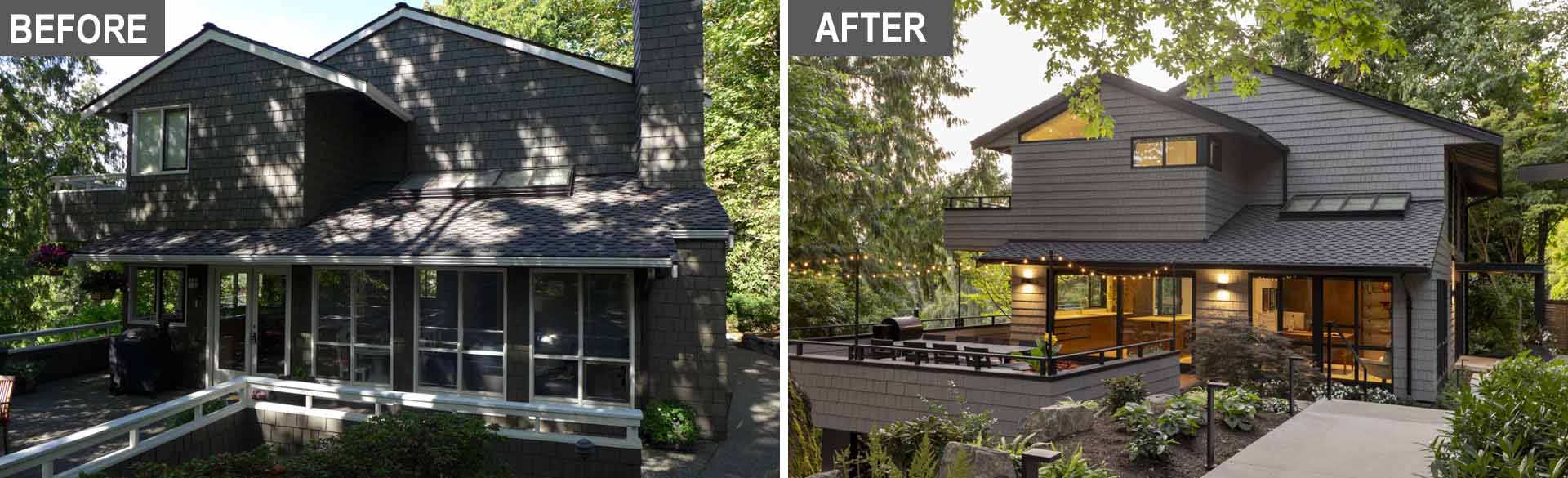 The contemporary remodel of a 1970s home included an updated exterior and interior.