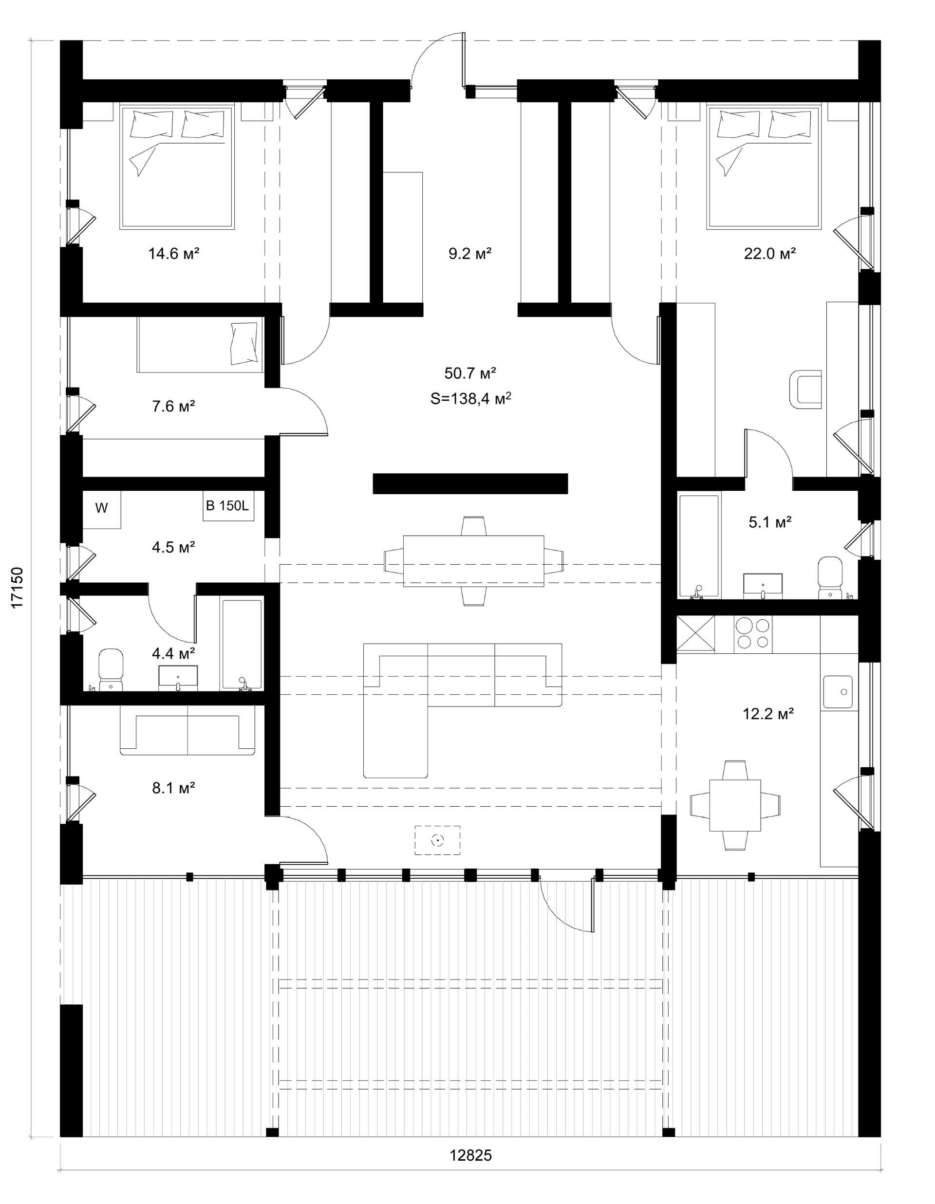 The floor plan of a modular home.