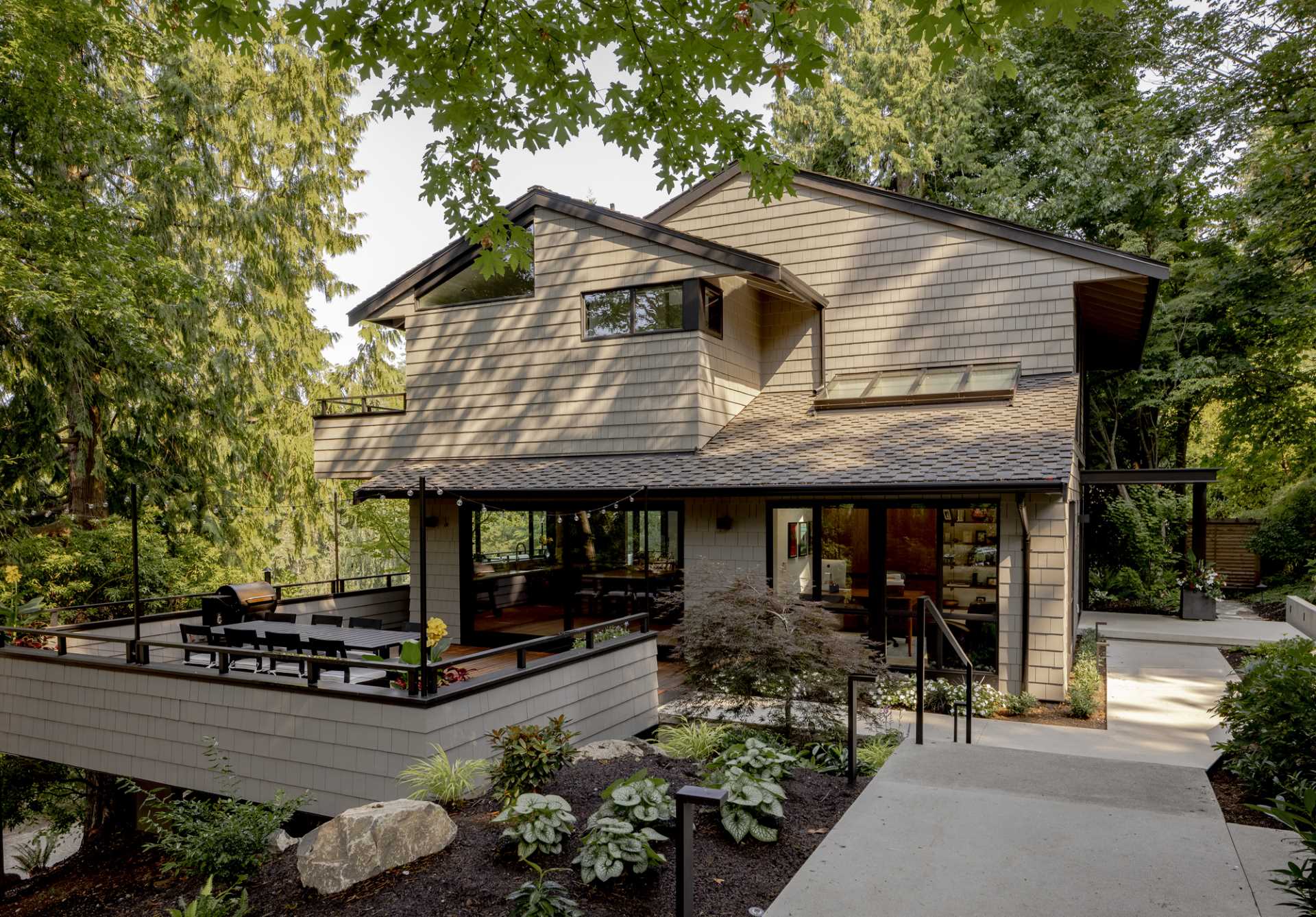 The contemporary remodel of a 1970s home included an updated exterior and interior.