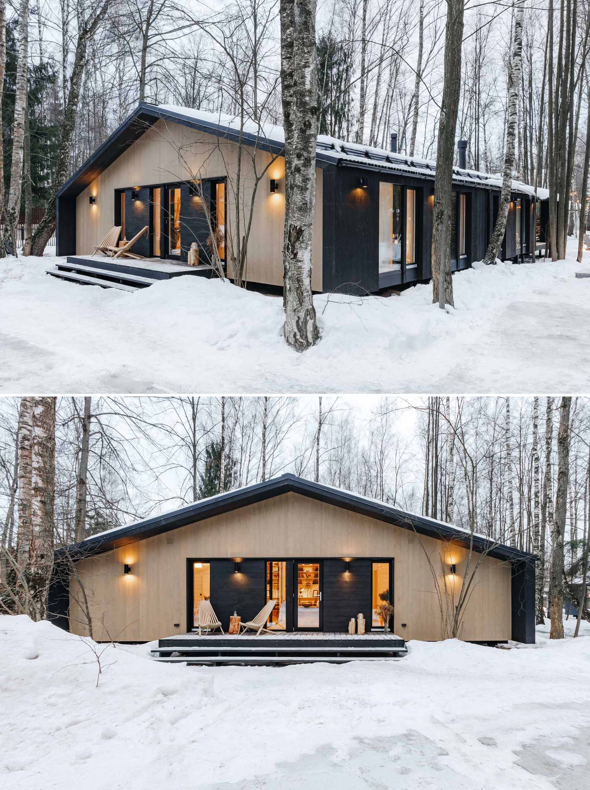 A modern modular home inspired by a wooden barn.