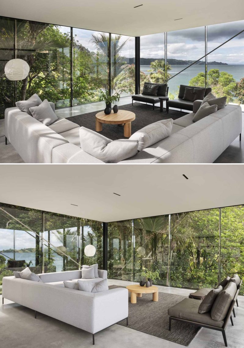 This Home Has A Living Room That Extends Over The Swimming Pool Below