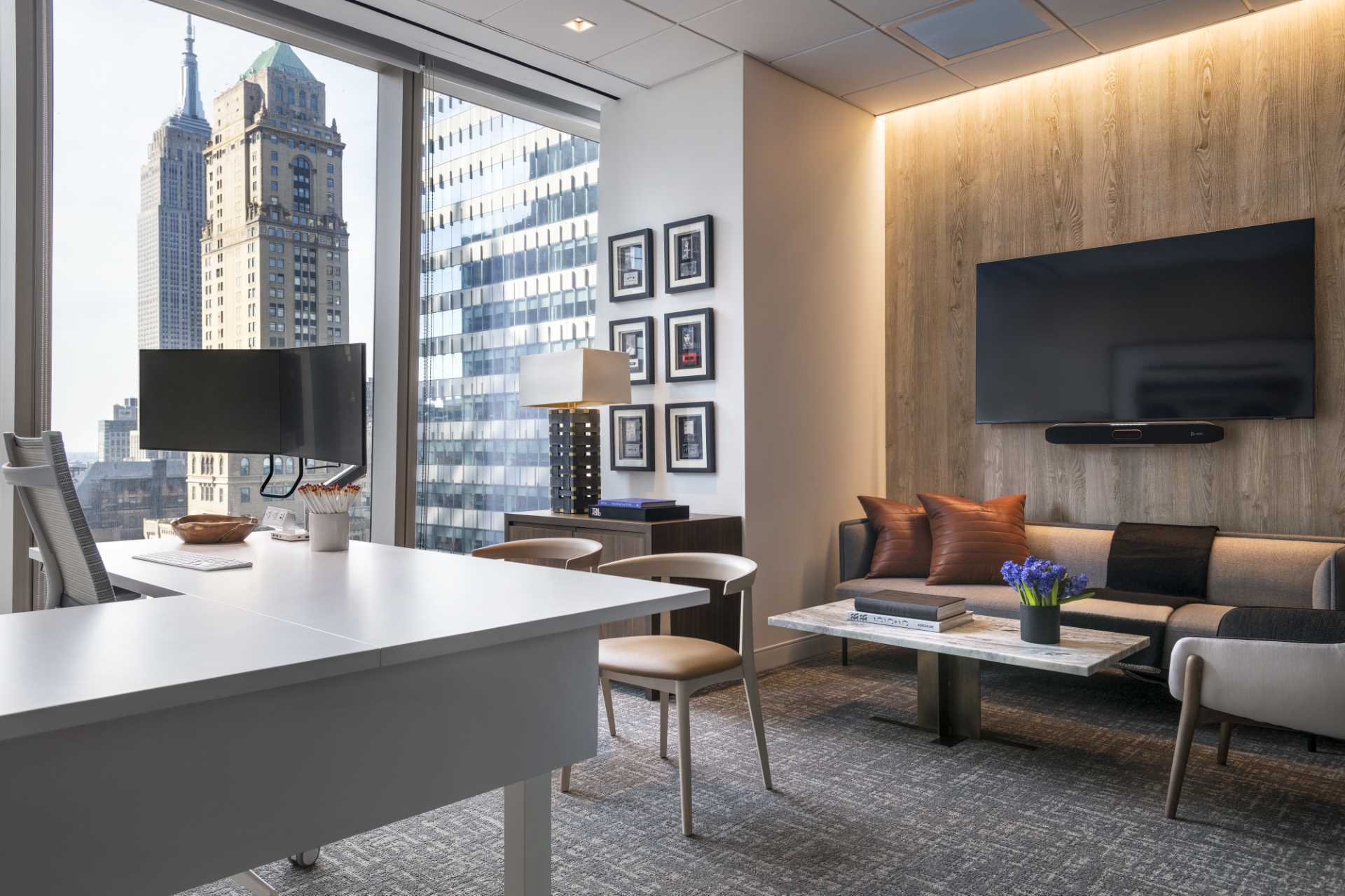 A modern office with hidden lighting.