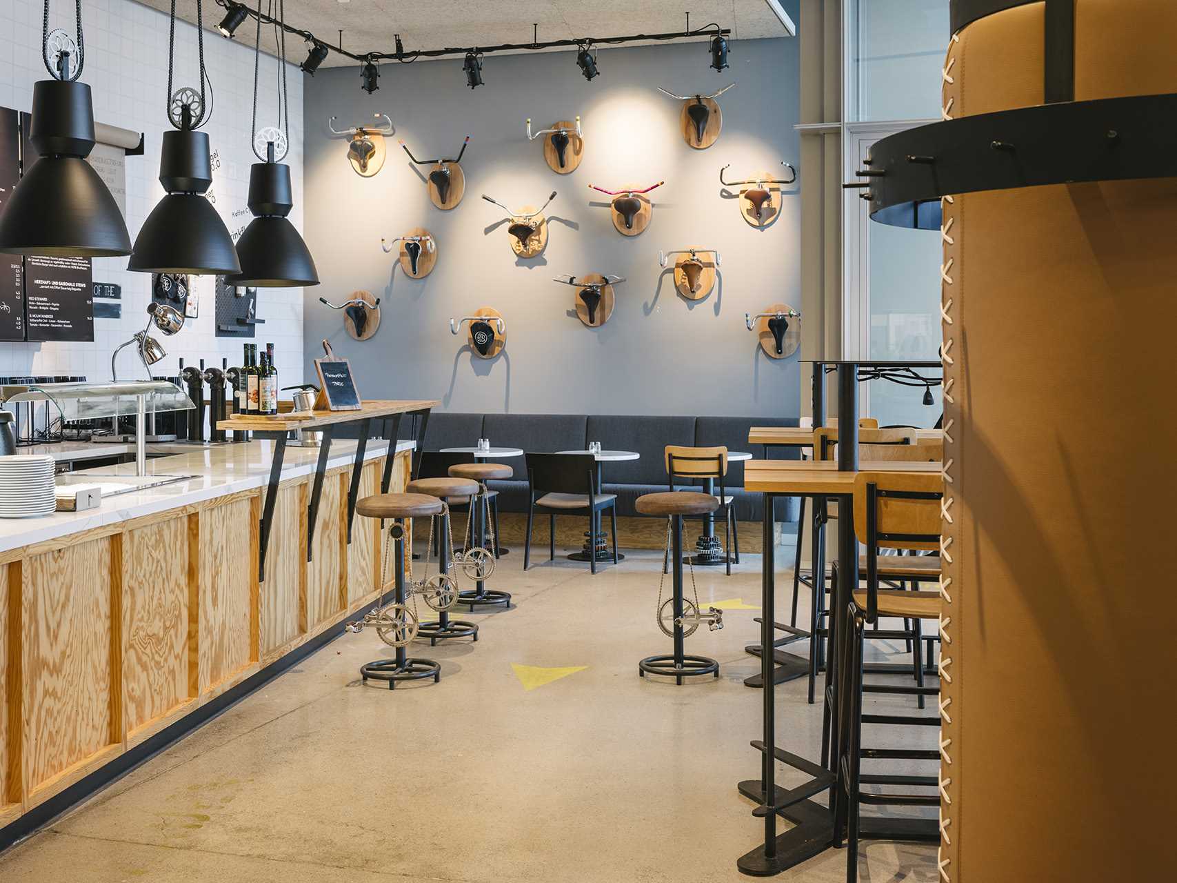 A modern cafe interior in Austria inspired by cycling.