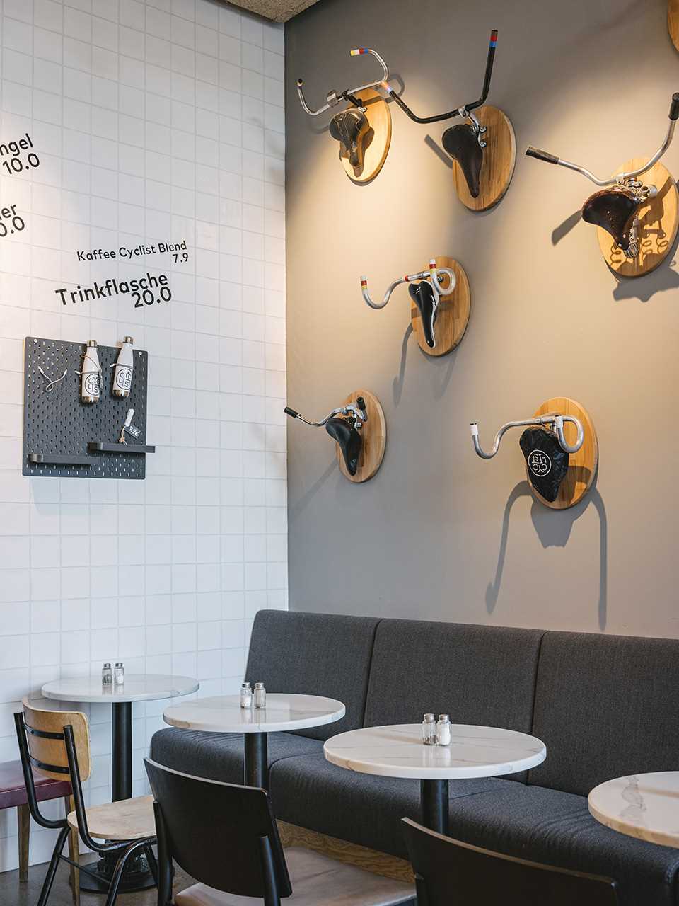 A modern cafe interior in Austria inspired by cycling.