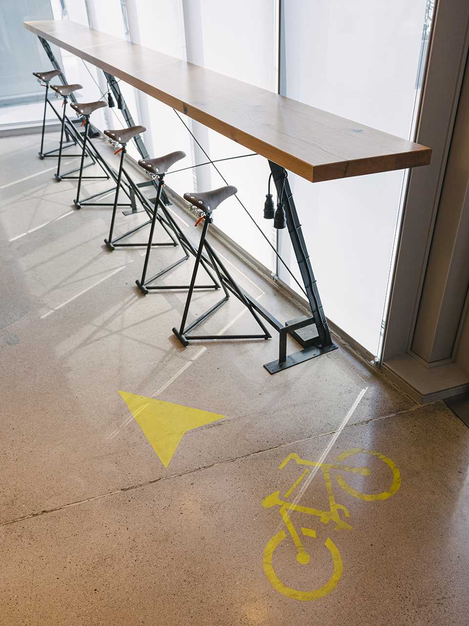 A modern cafe interior in Austria inspired by cycling.