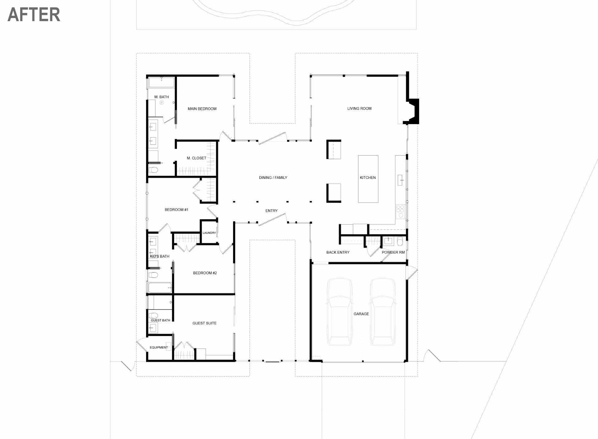 The floor plan of a remodeled Eichler home.