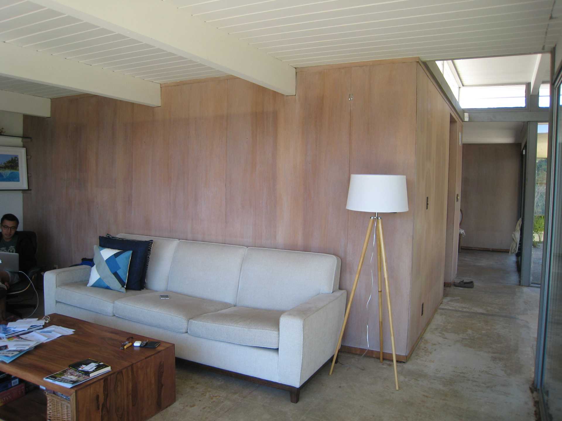 'Before' living room photo of an Eichler home.