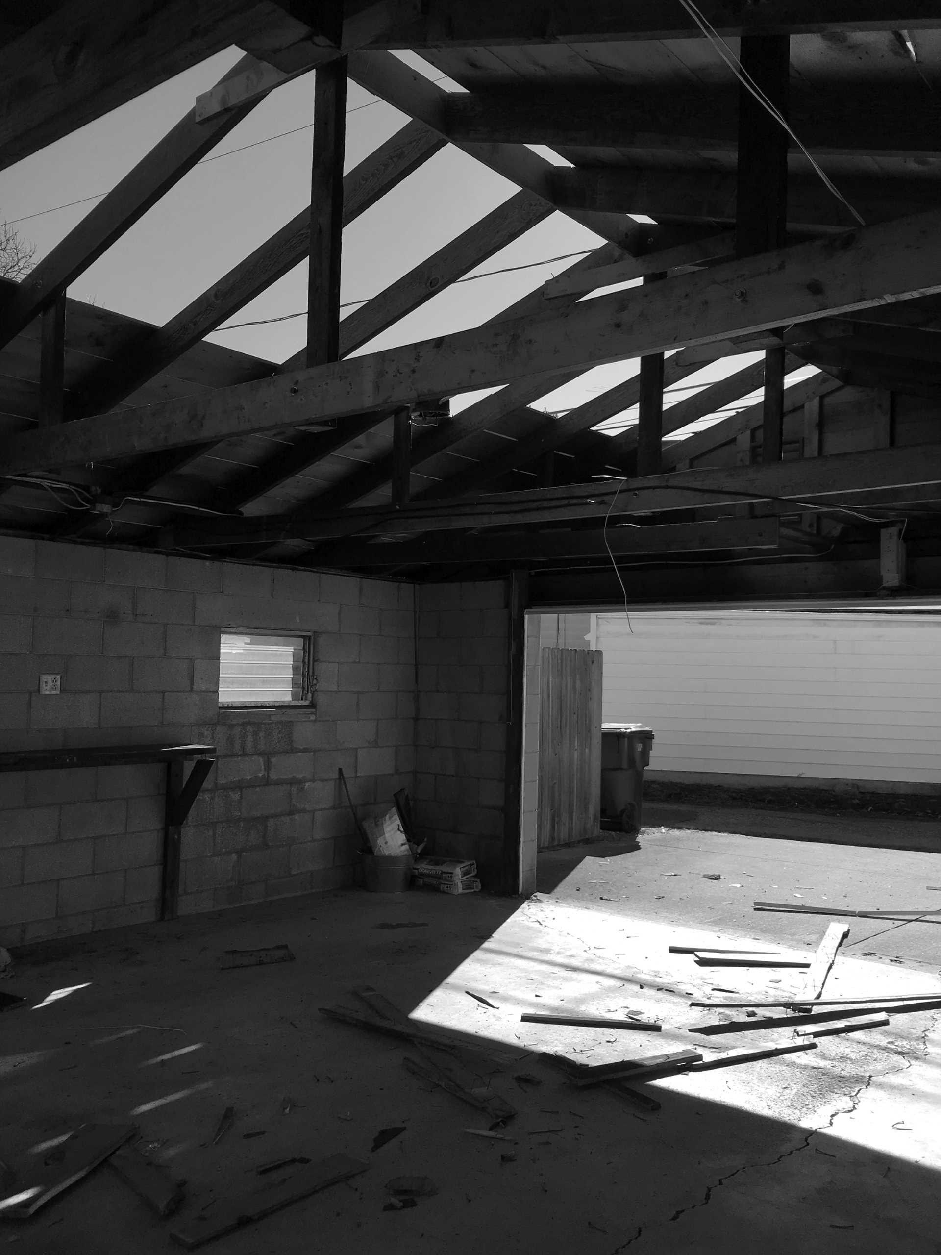 'Before' photos of a garage transformation.
