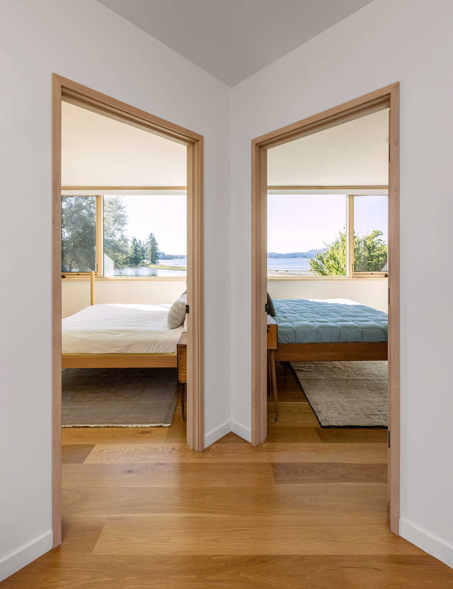 Two bedrooms with a mirror image design.