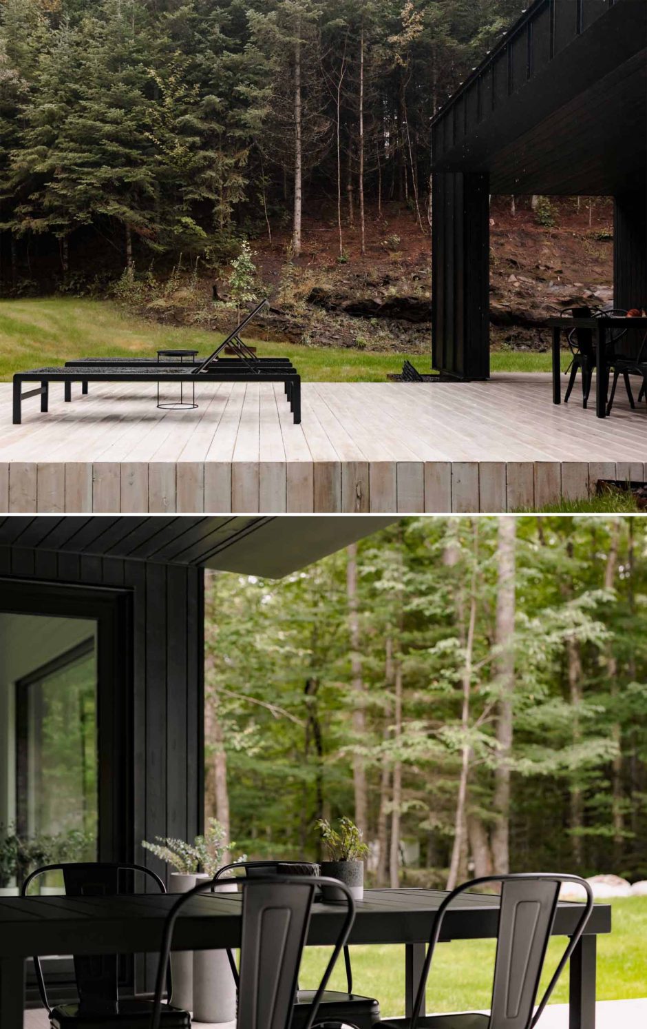 The Black Exterior Of This Home In The Forest Covers A White Minimalist ...