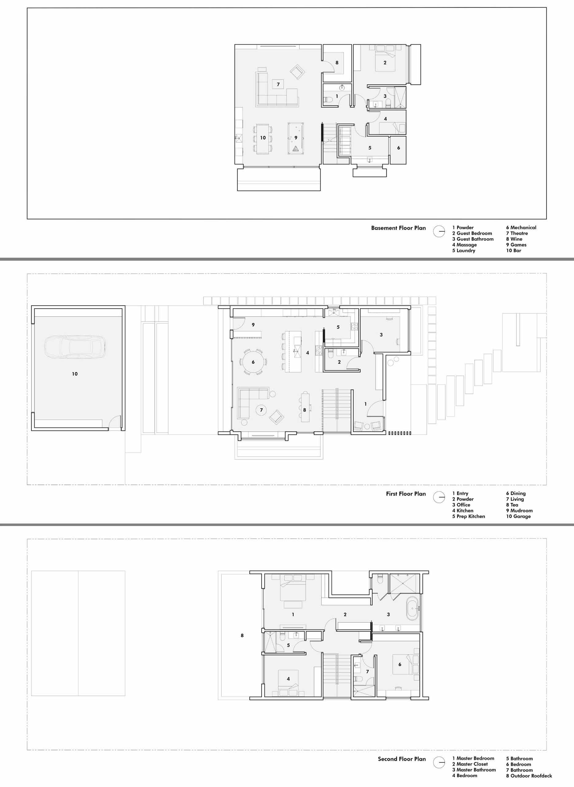 The floor plan of a modern three-storey home.