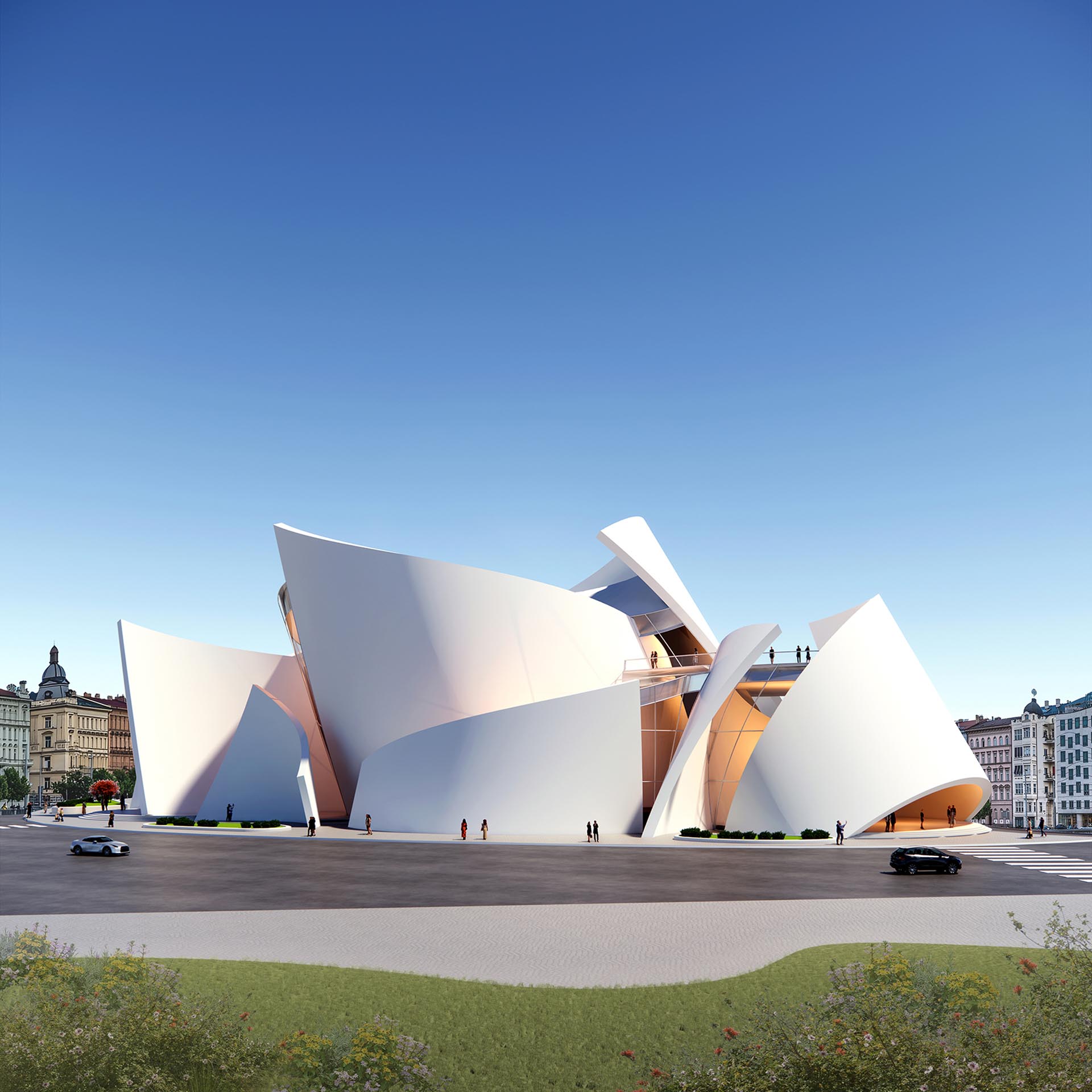 The Tension Instrument Concert Hall is an orchestration of walls, balconies, and acoustic panels, which are developed from a unique architectural prototype by different scales and tectonics.