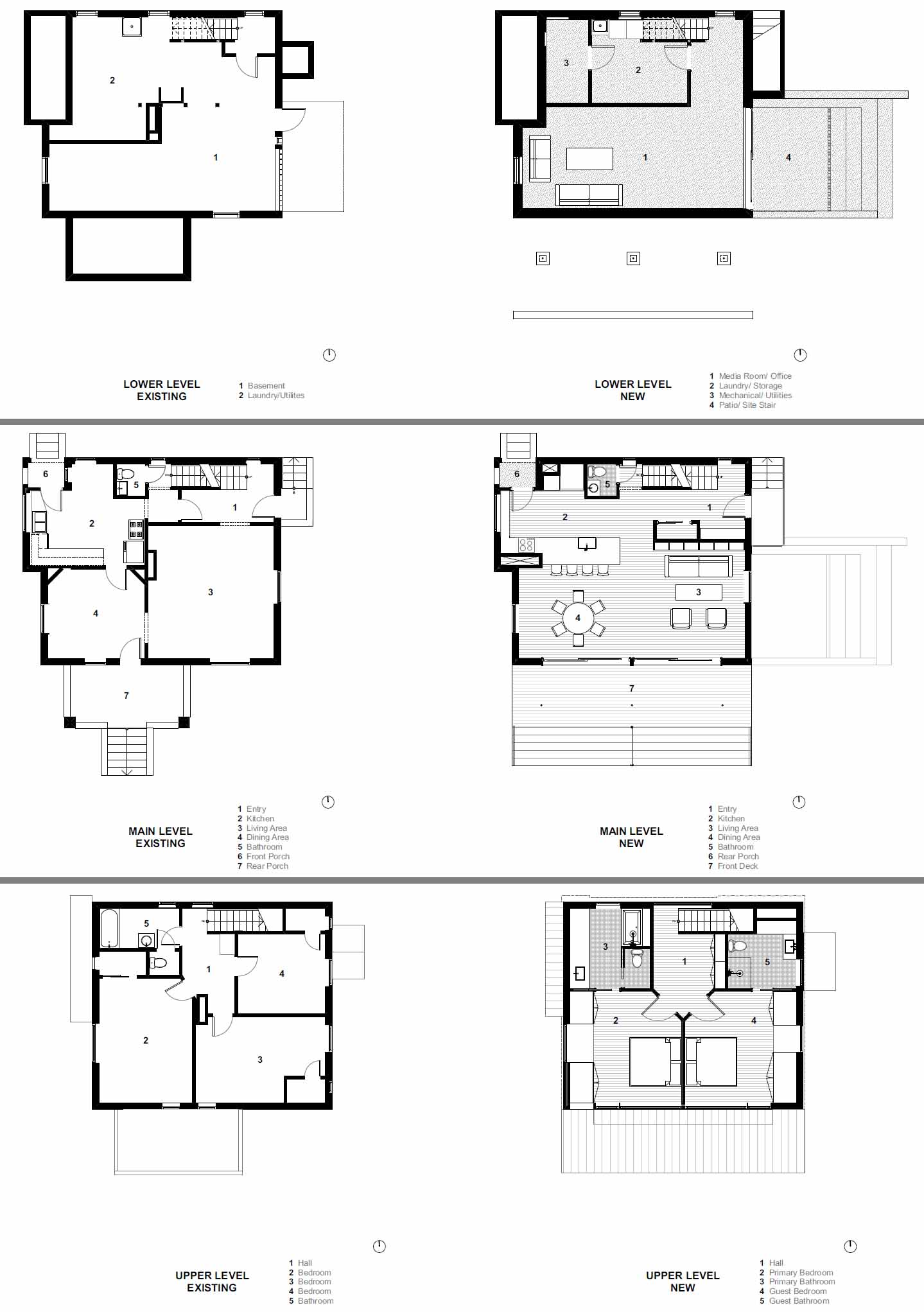 The floor plan of a remodeled brick farmhouse.