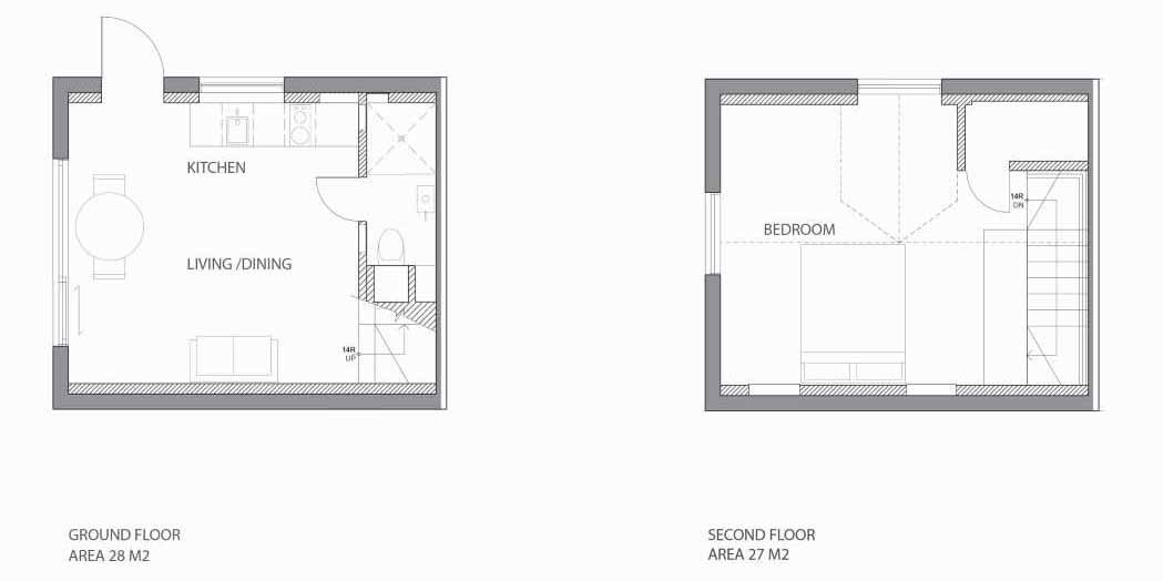 The floor plan for a small laneway house.