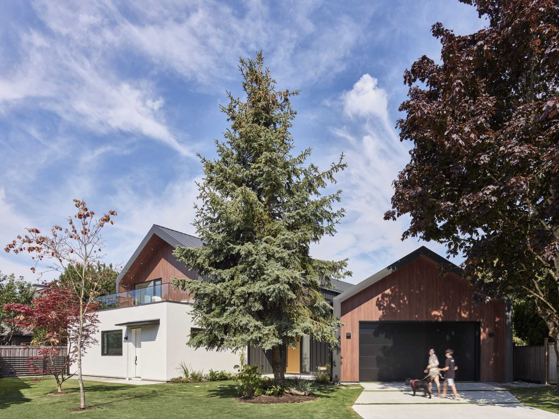 A modern home with two separate volumes.