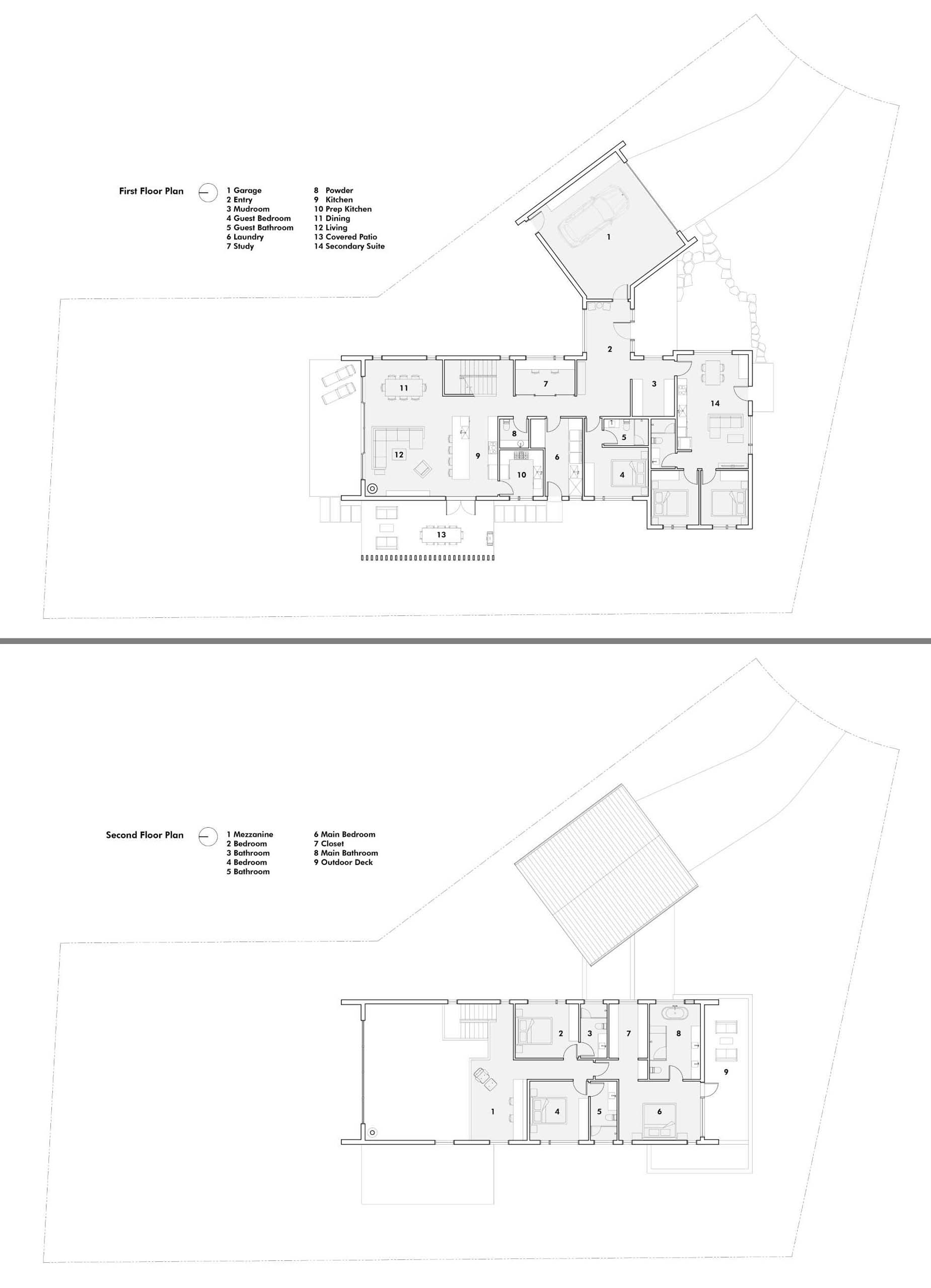 The floor plan of a modern barn house.