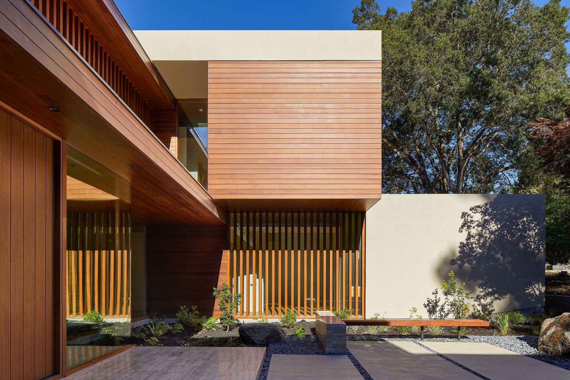 A modern home with an entry courtyard.