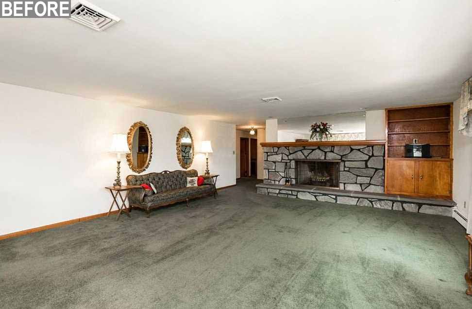 Before - The living room of a 1950s ranch home.