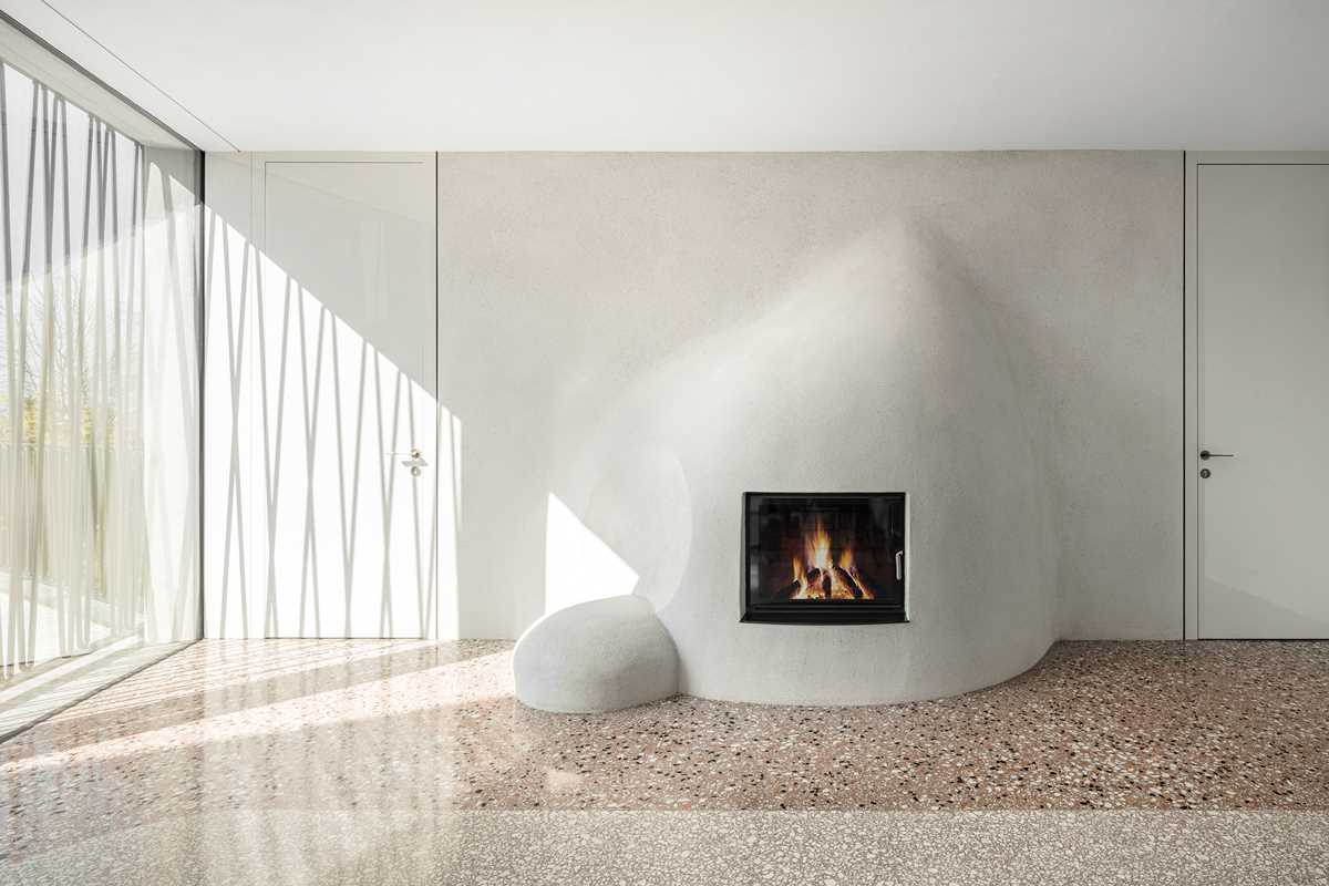 A sculptural fireplace surround.