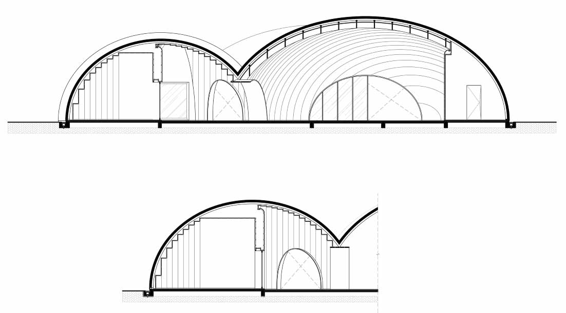 The architectural drawings of a modern hotel lobby inspired by a coconut.