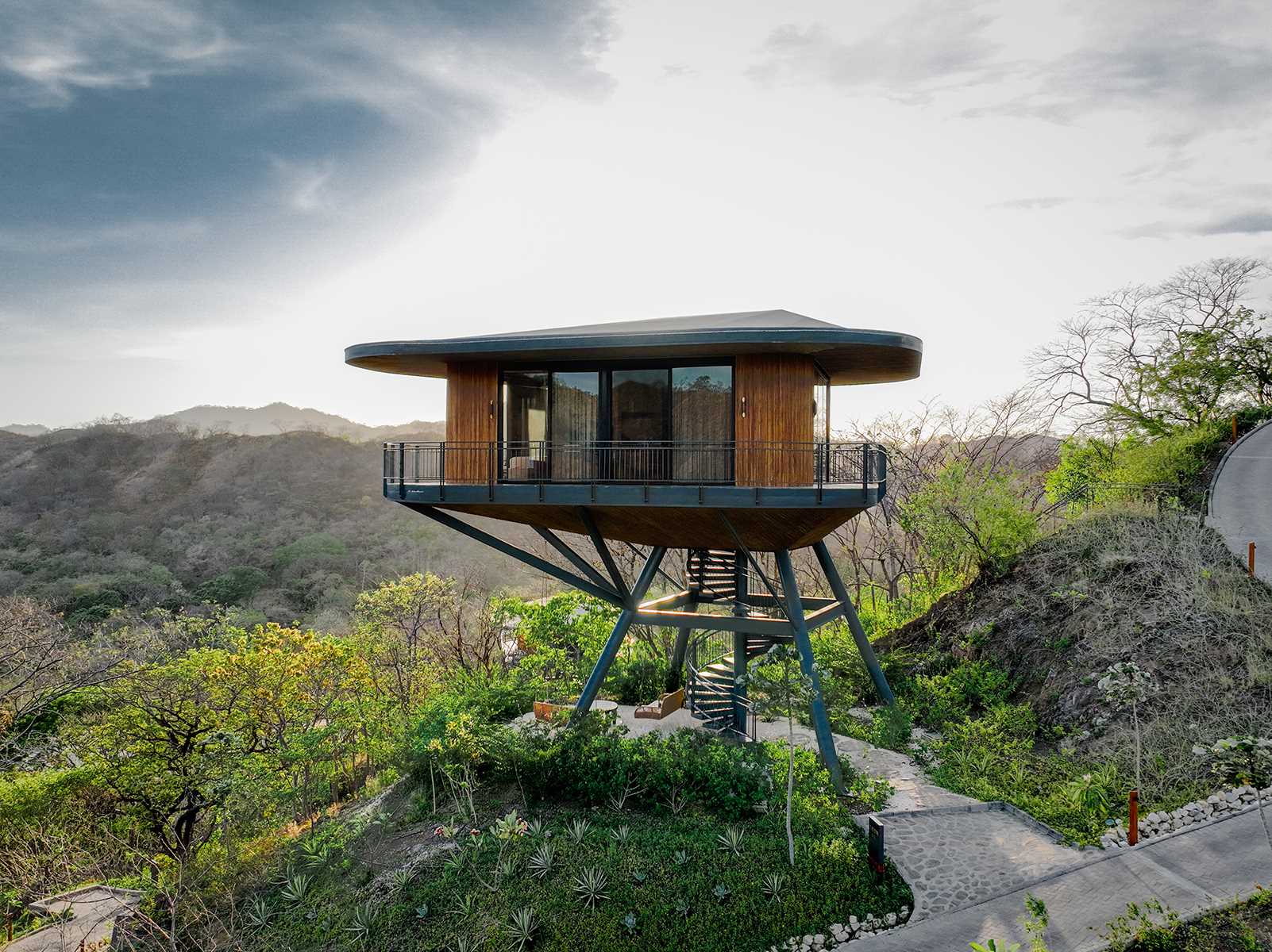 A modern hotel in Costa Rica has a series of elevated cabins inspired by tree houses.