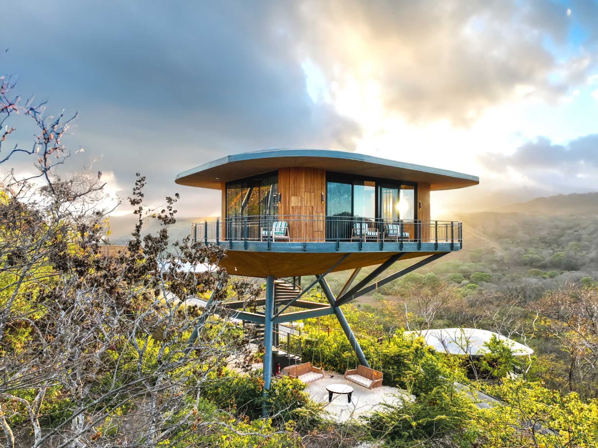 A modern hotel in Costa Rica has a series of elevated cabins inspired by tree houses.