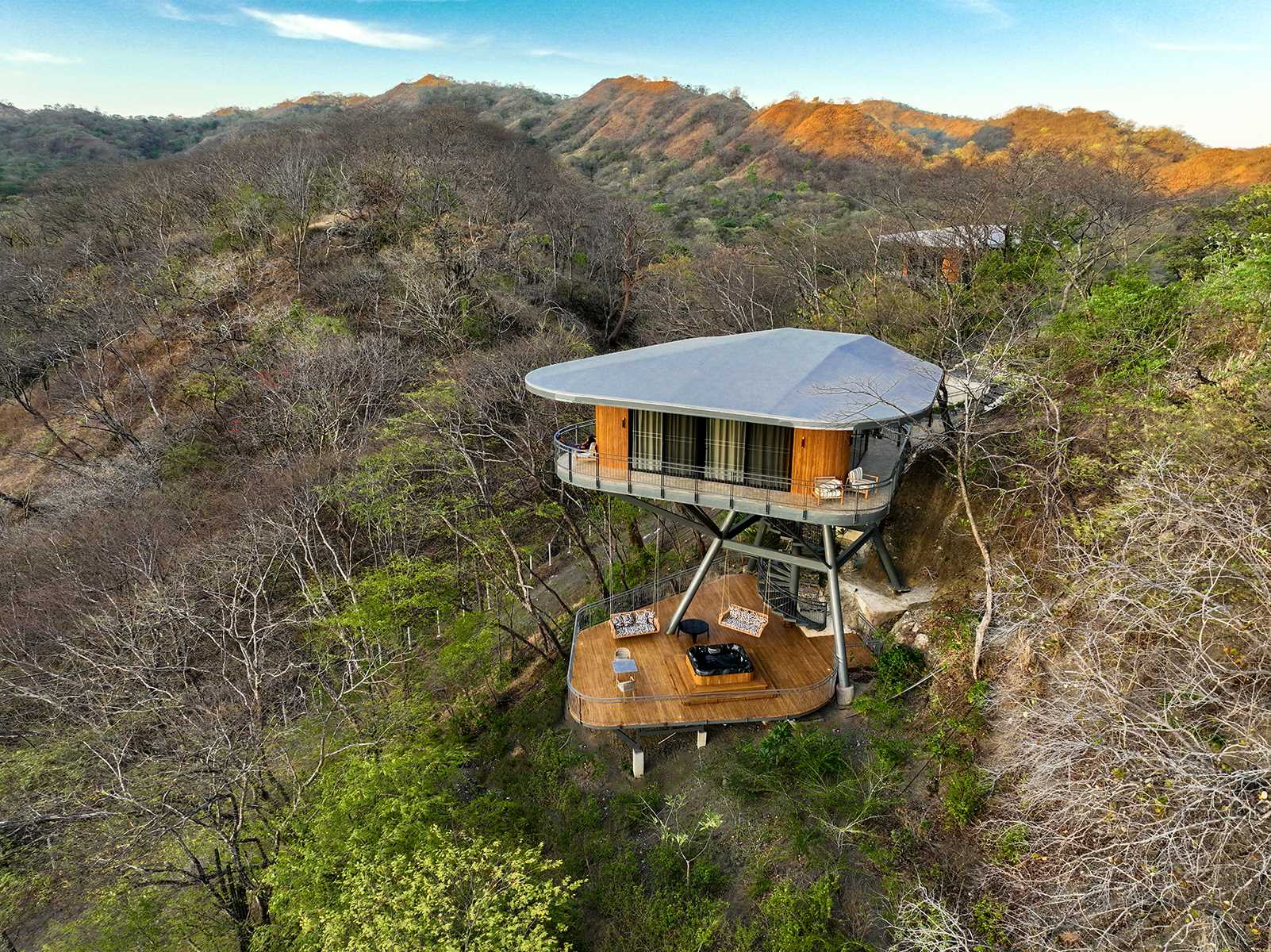 A modern hotel in Costa Rica has a series of elevated cabins inspired by tree houses.