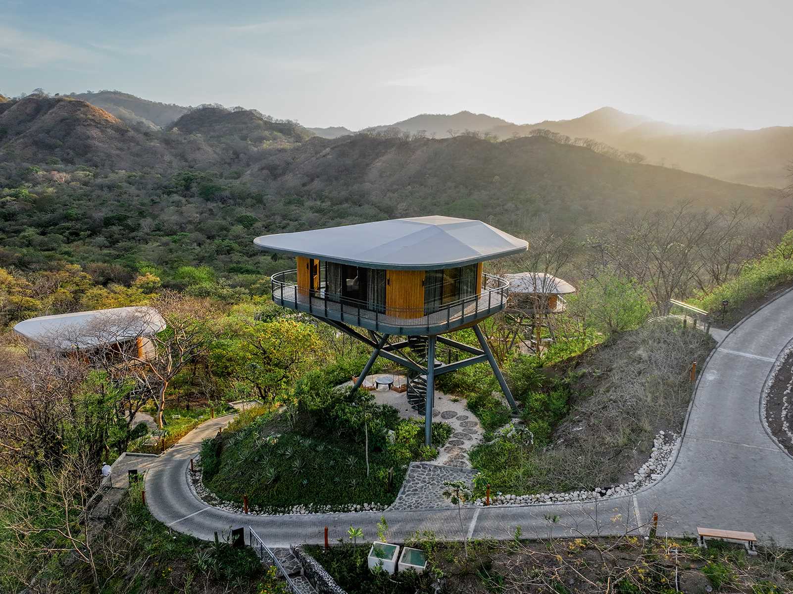 A modern hotel in Costa Rica has a series of elevated cabins inspired by tree houses.