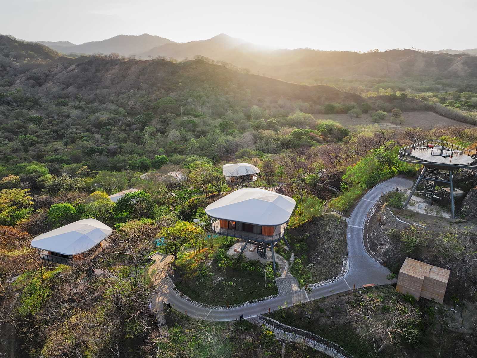 A modern hotel in Costa Rica has a series of elevated cabins inspired by tree houses.