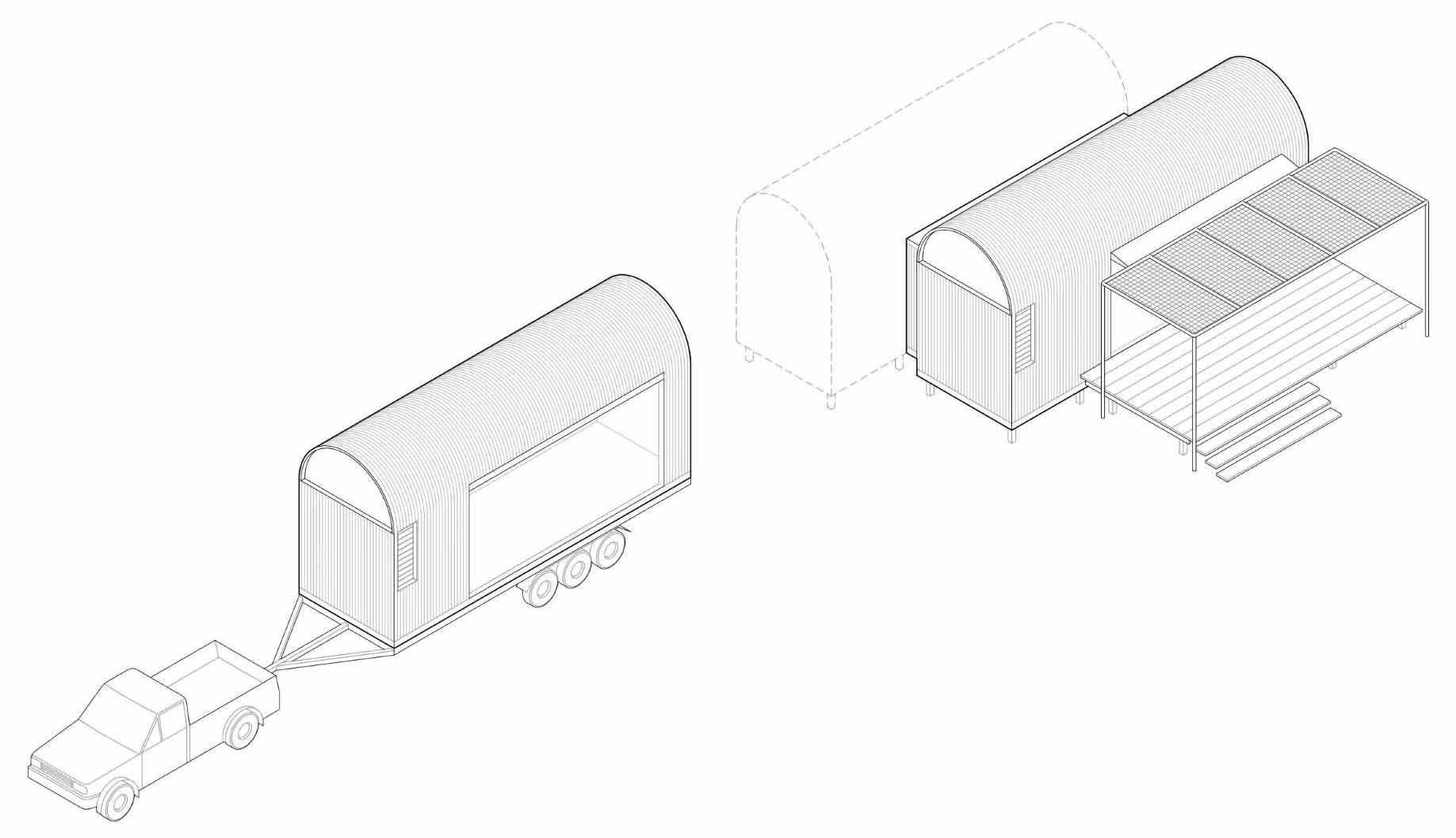 Architectural drawings for a small 1-bedroom home.