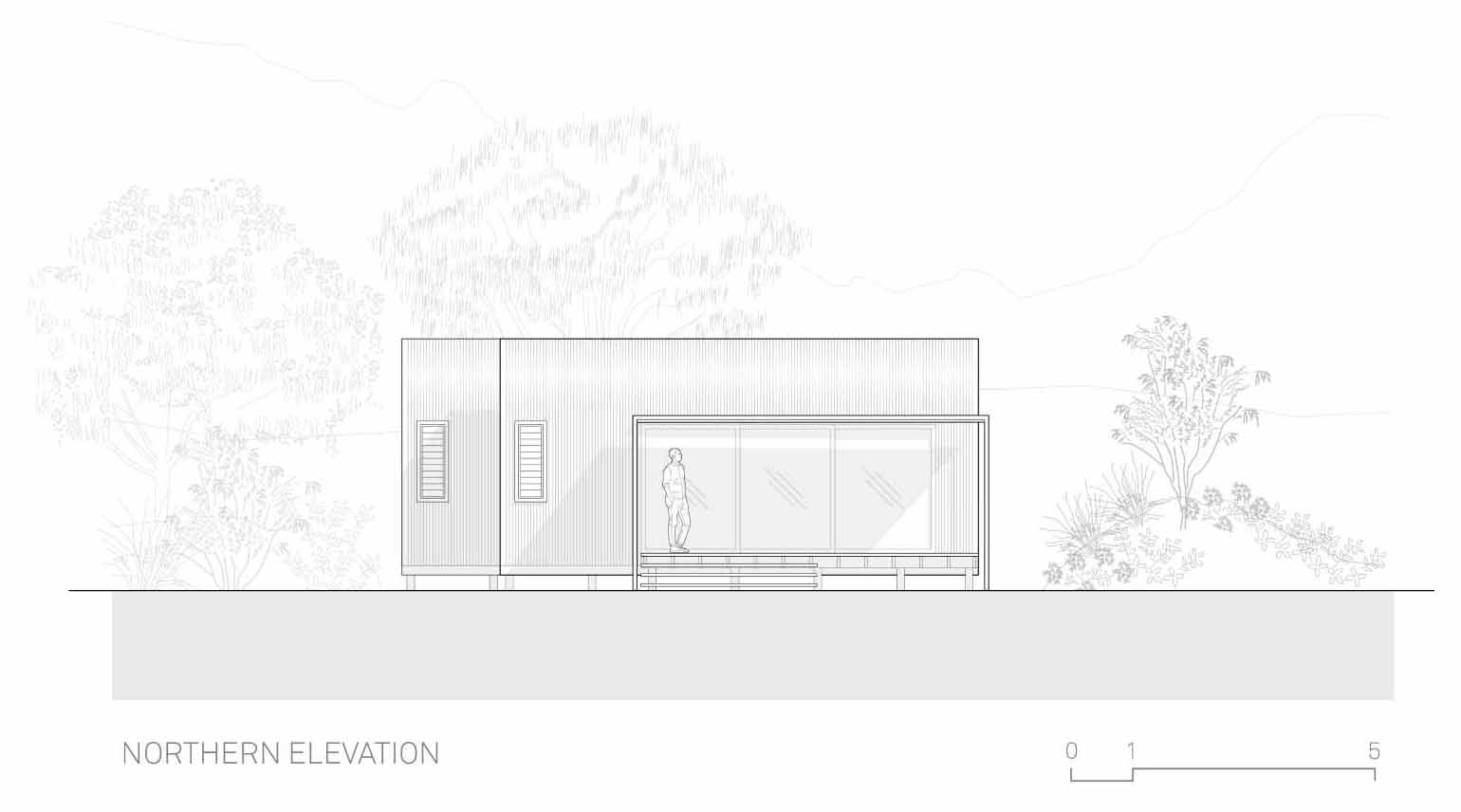 Architectural drawings for a small 1-bedroom home.