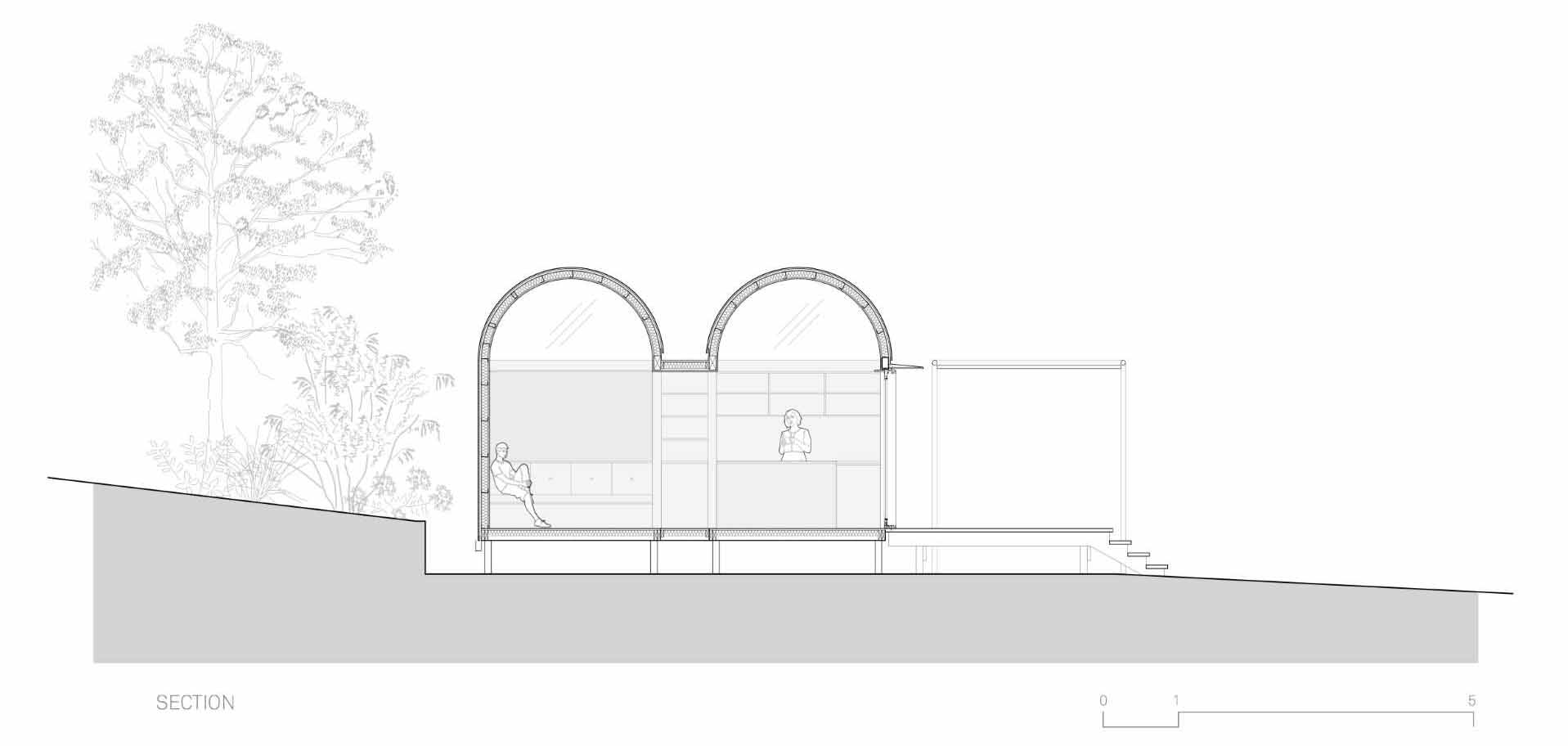 Architectural drawings for a small 1-bedroom home.