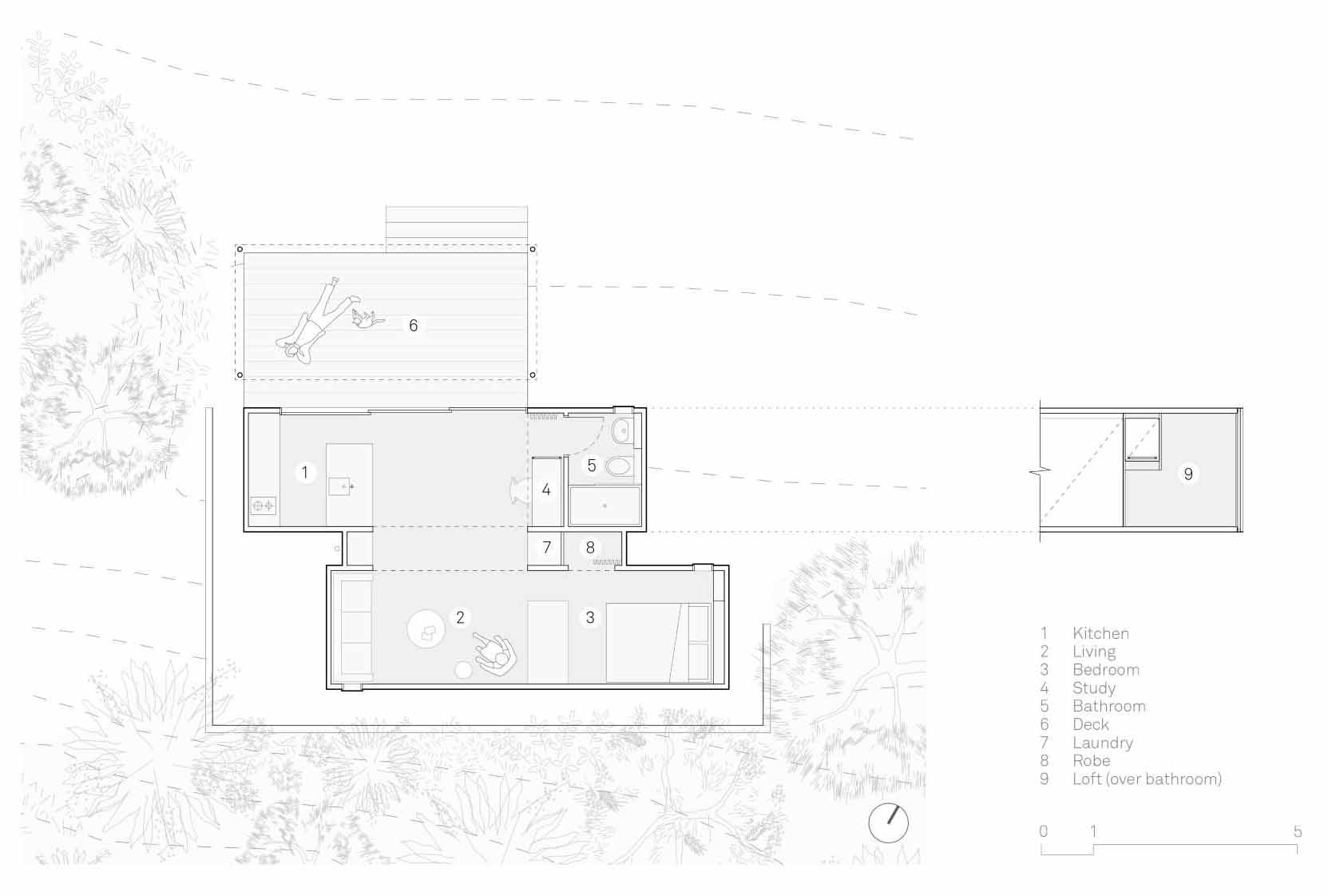 The floor plan of a small one-bedroom home.