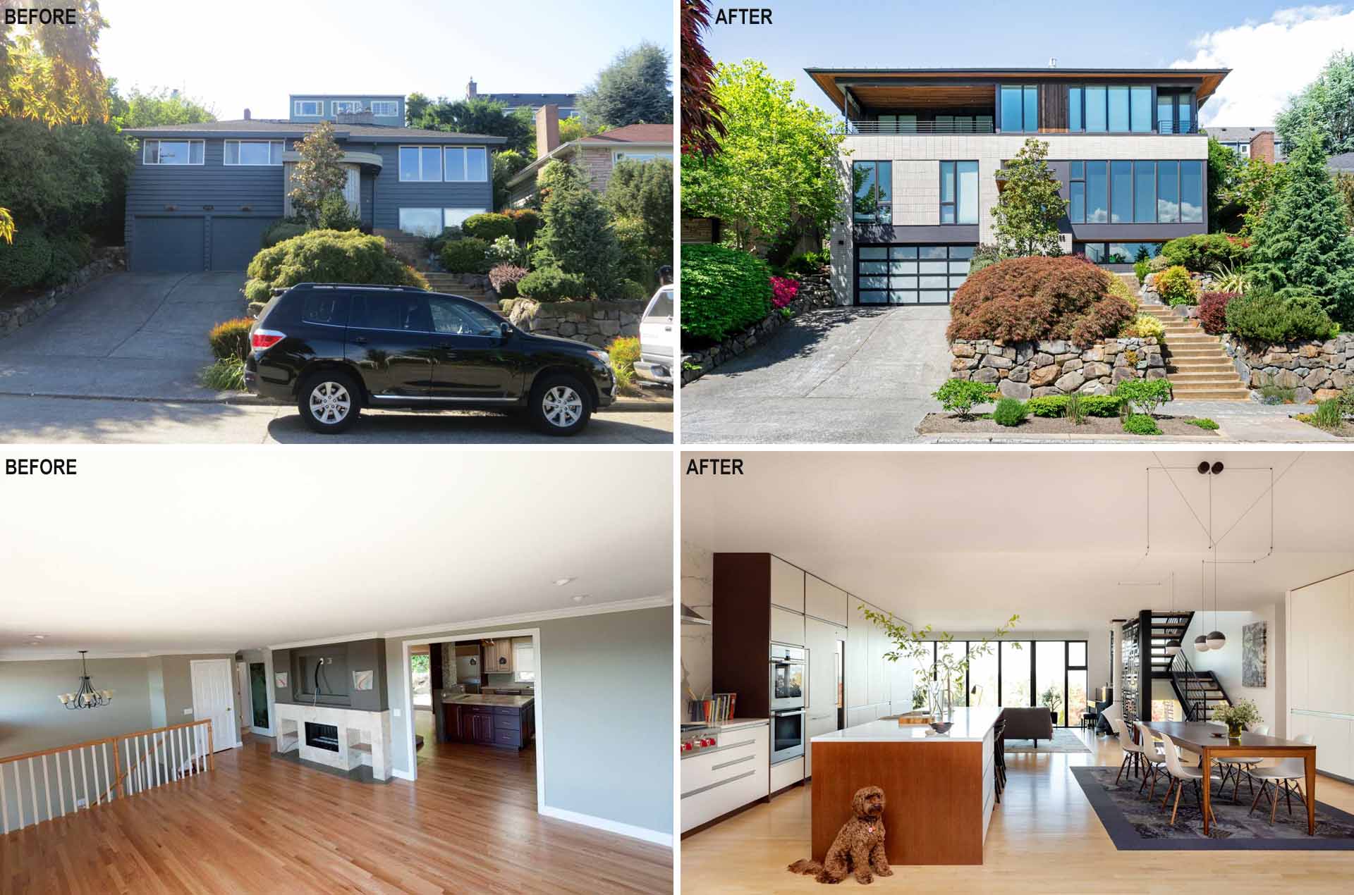 A 1960s split-level home was transformed into a clean, functional, and practical design for a family of five.