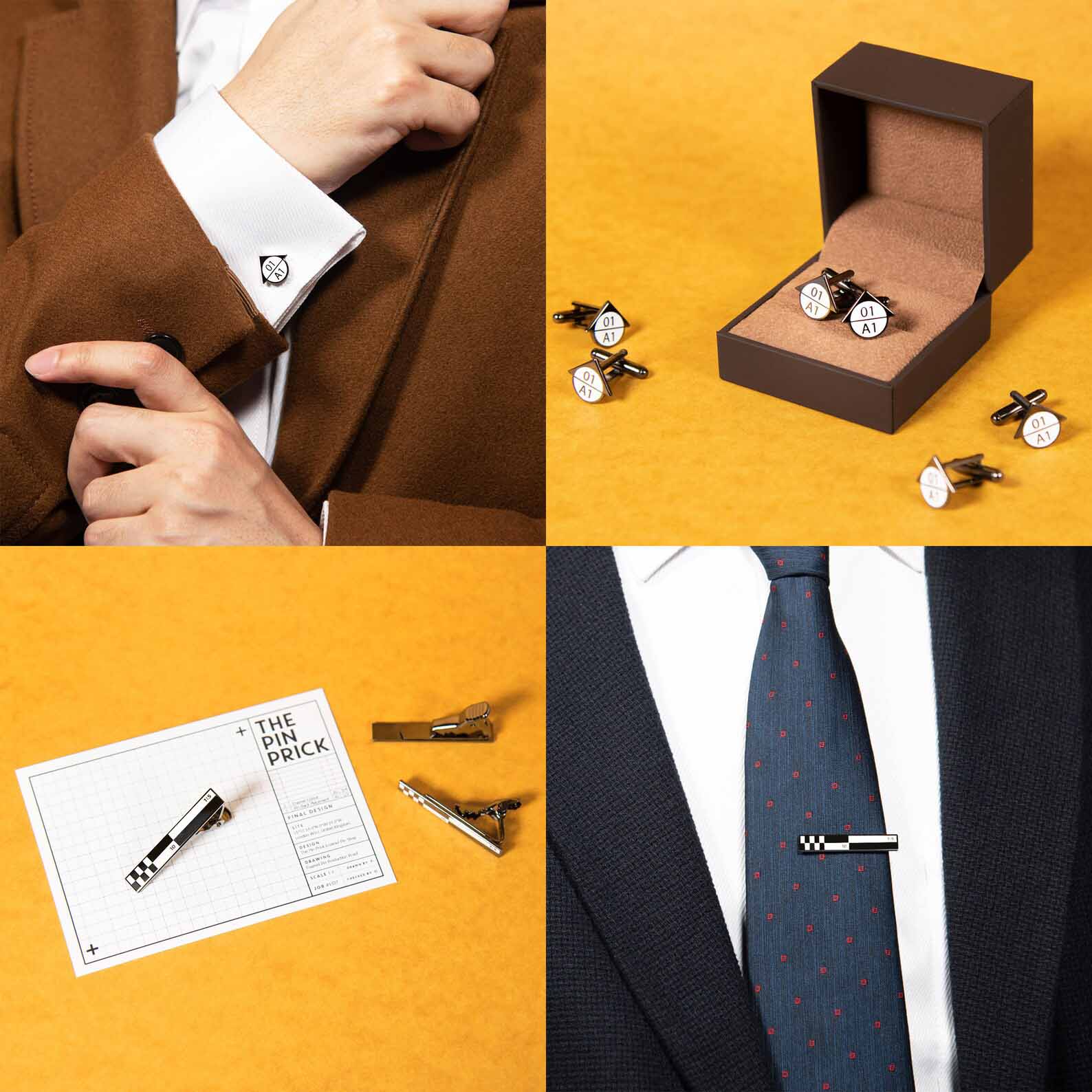 Modern Gift Idea - Enamel Pins, tie clip, and cuff links