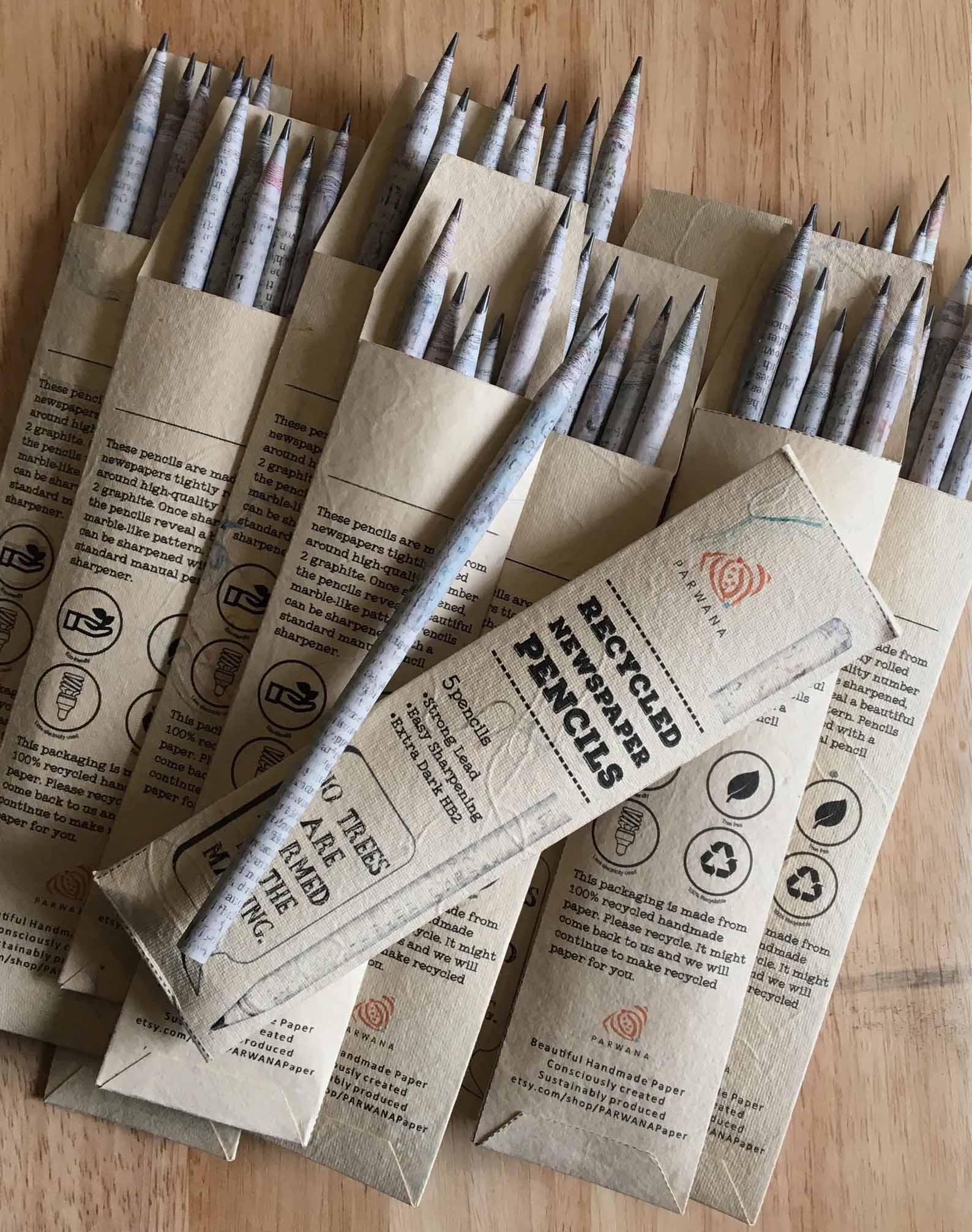 Modern Gift Idea - recycled newspaper pencils.