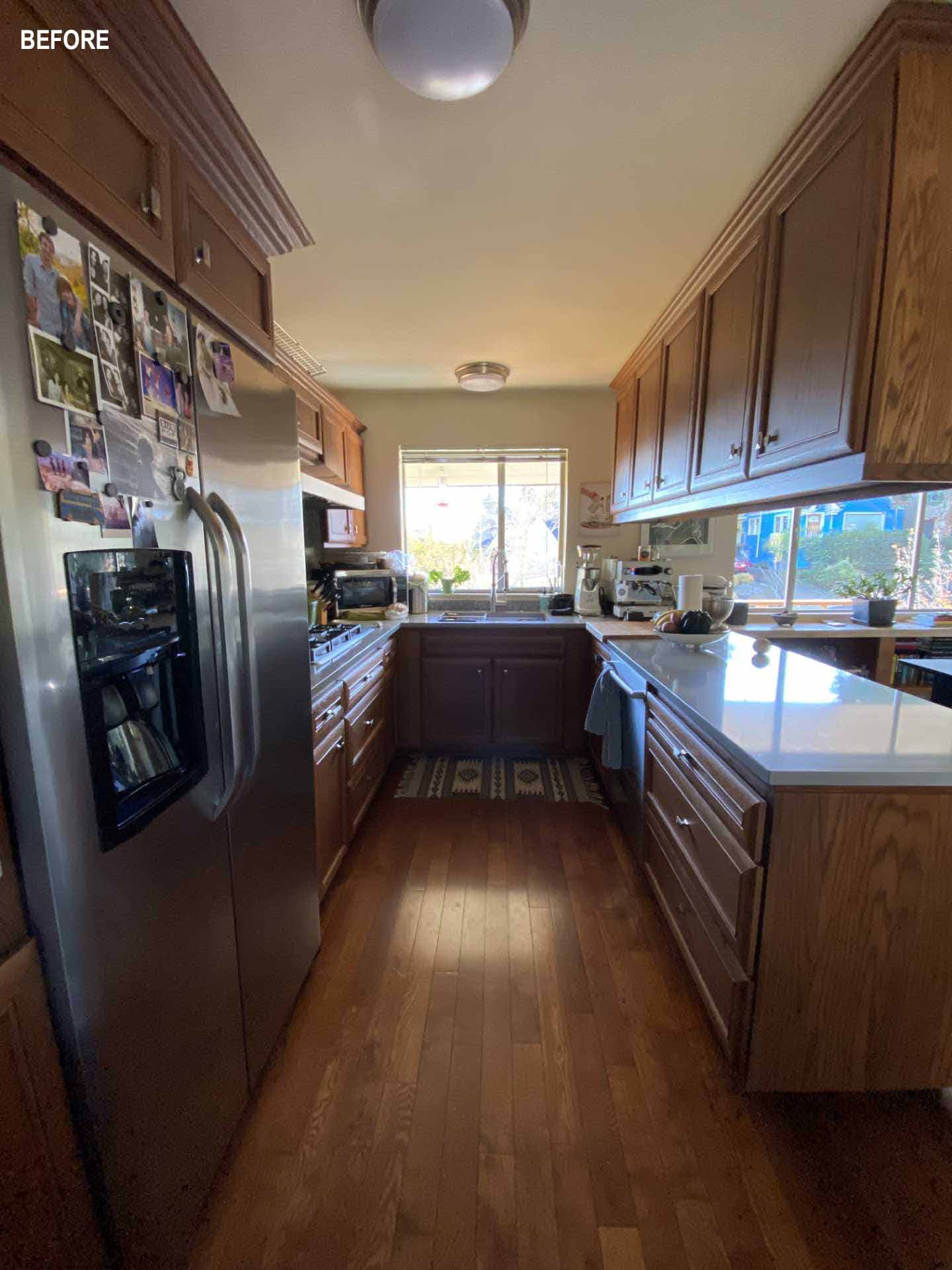 Before photos - A kitchen before receiving a contemporary remodel.