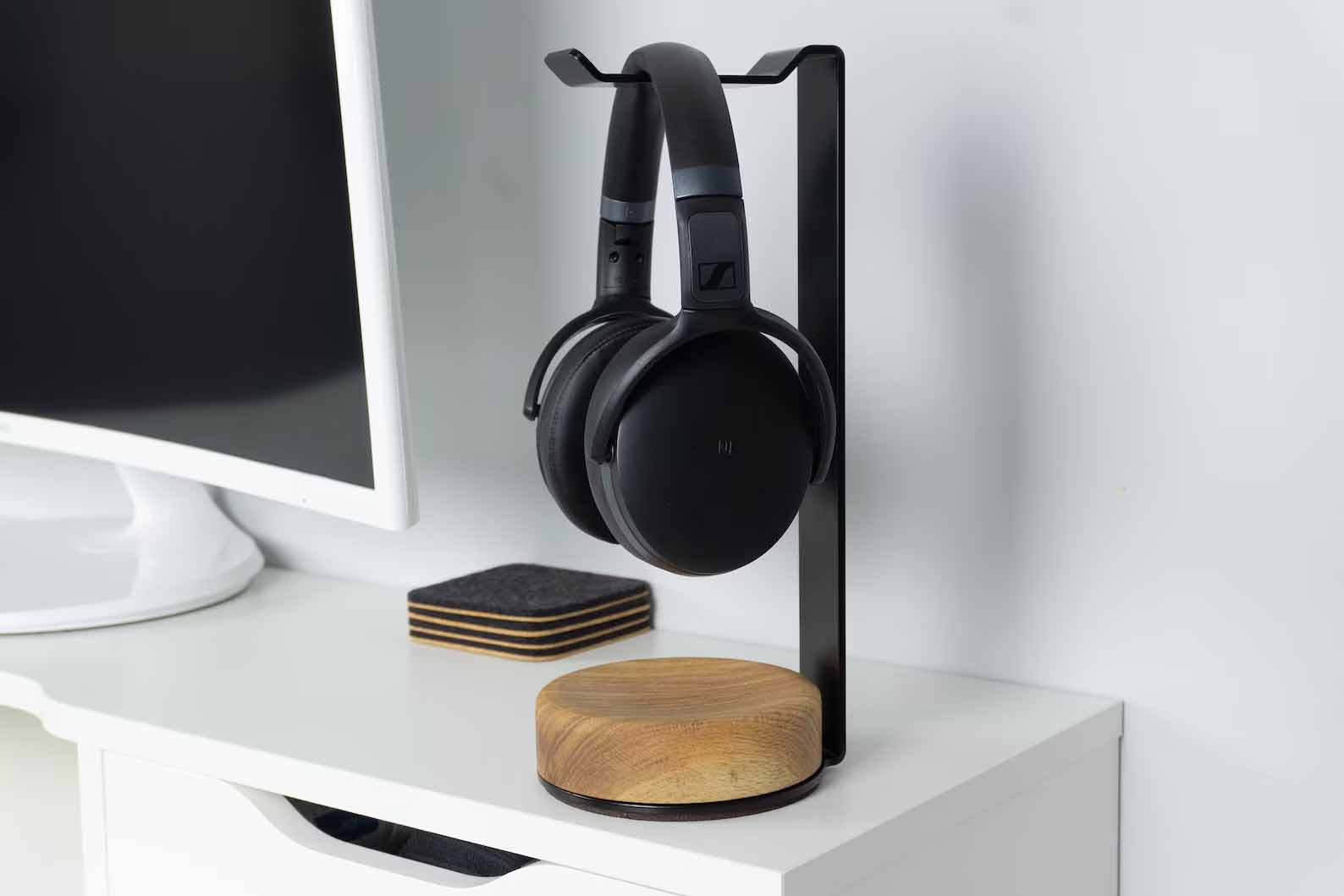 Modern Gift Idea - Steel and wood headphone stand.
