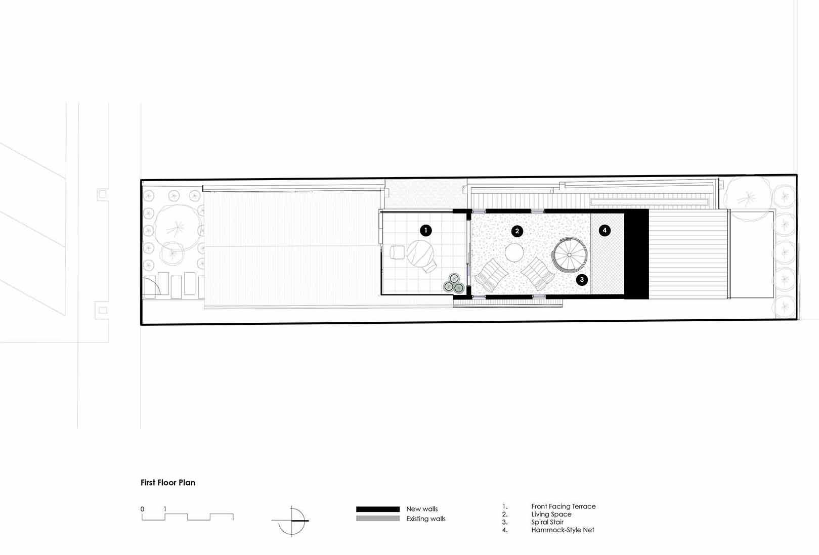 The floor plan of a heritage home that received a new modern rear extension.