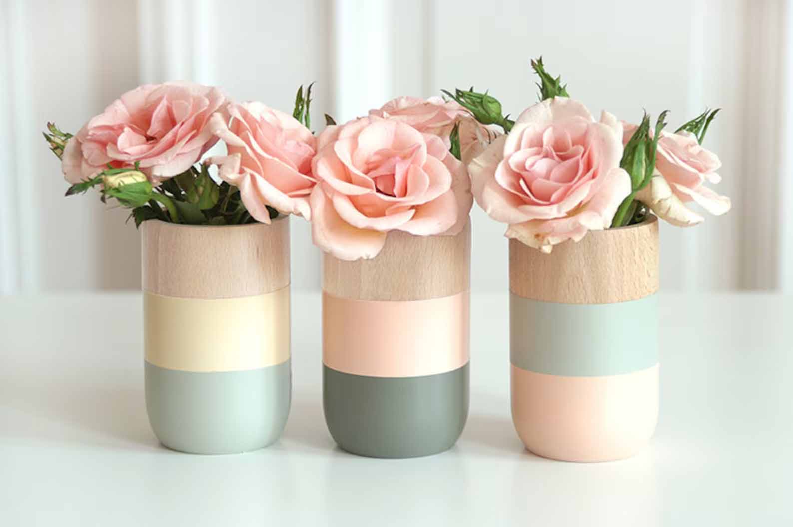 Modern Gift Idea - Set of Natural Wood Vases