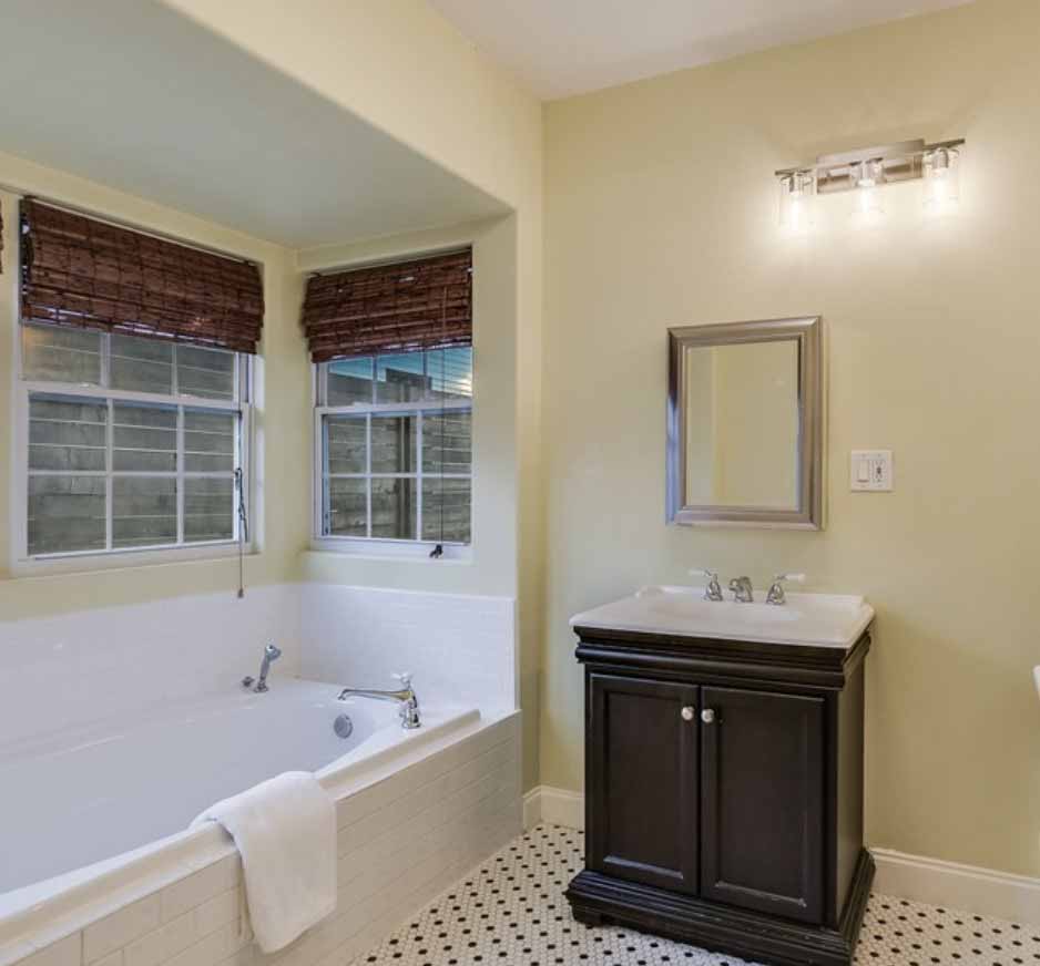 Before photos of a bathroom that received a contemporary renovation.