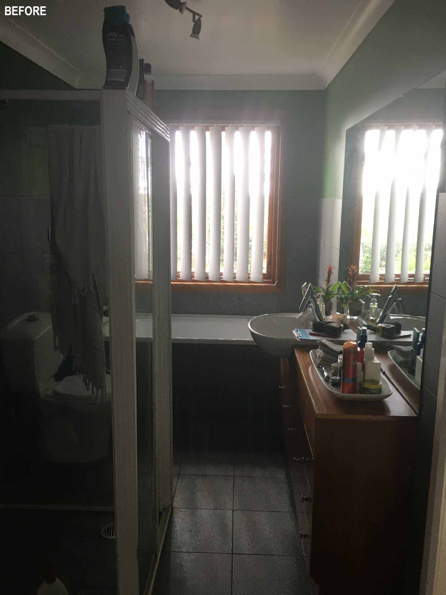 Before photo of a bathroom renovation.