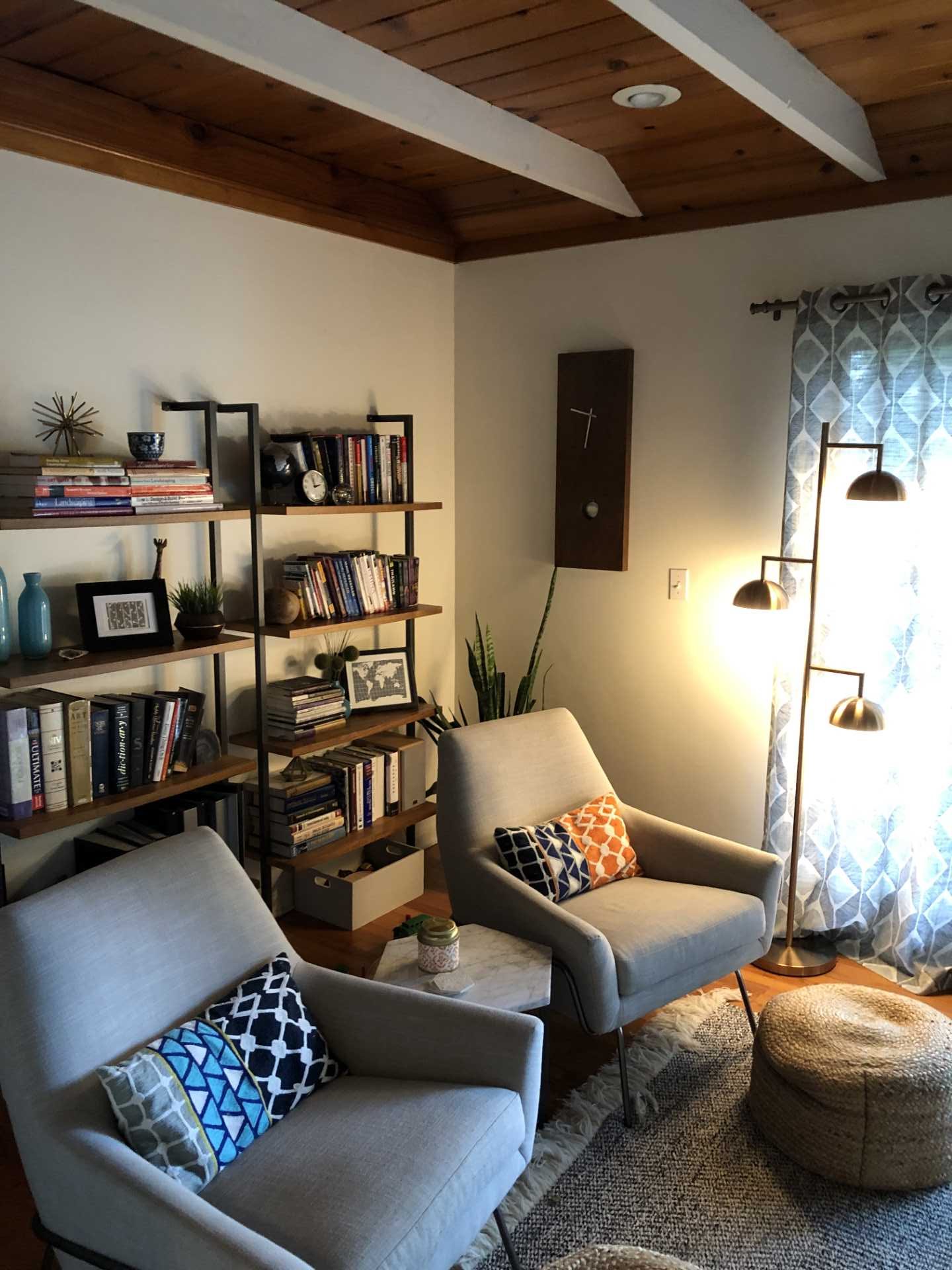 Before photo of a living room remodel.