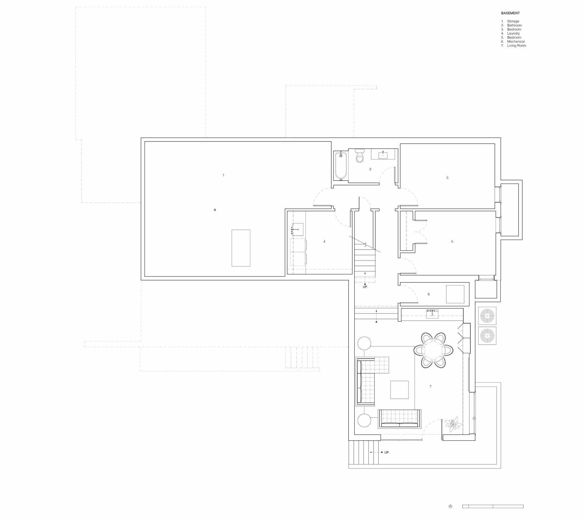 The floor plan of a renovation mid-century modern ،me.