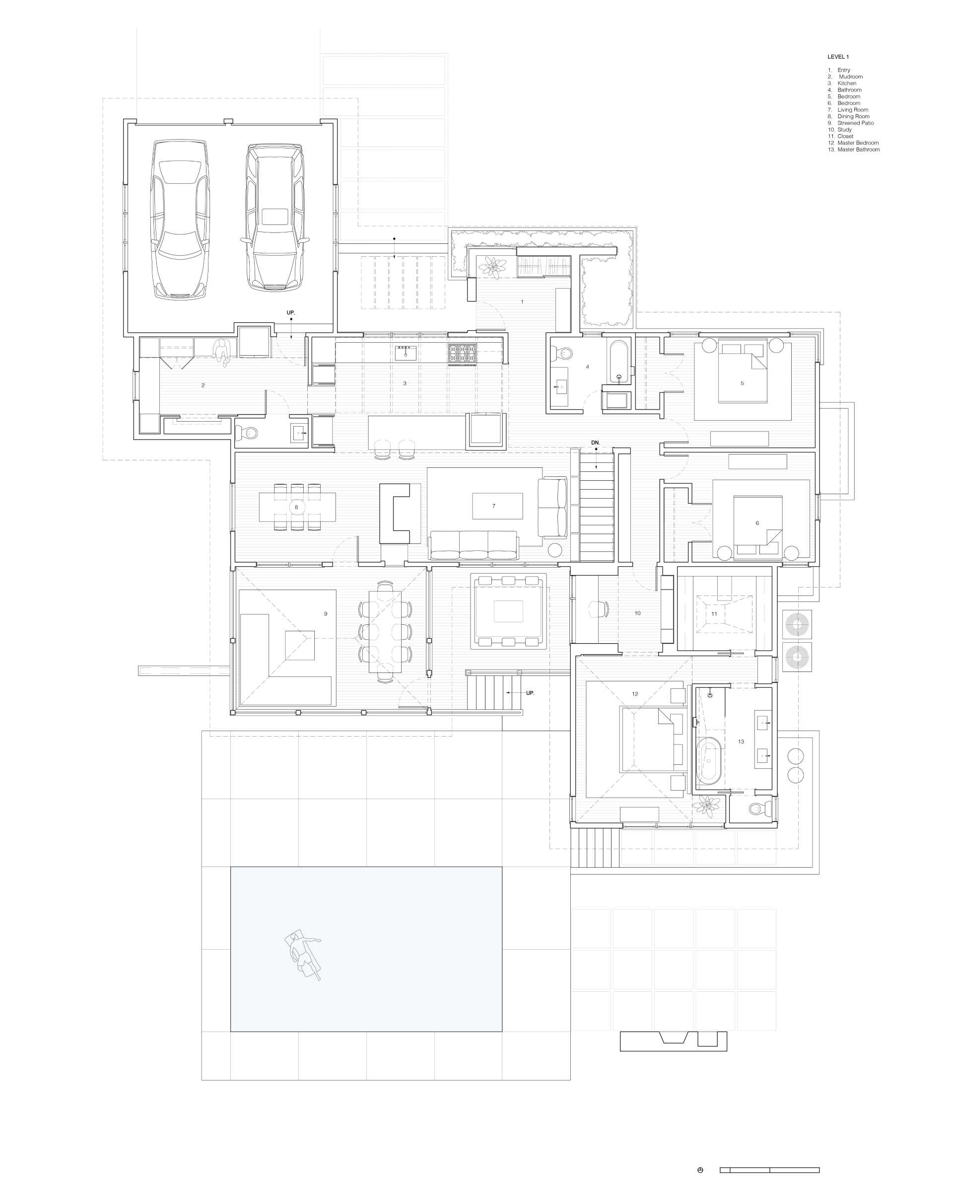 The floor plan of a renovation mid-century modern home.