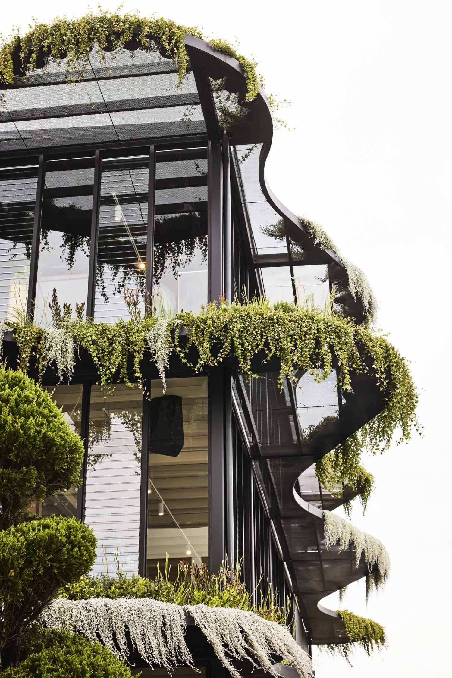 Drawing inspiration from the Australian landscape, Koichi Takada Architects designed a three-storey modular building that has over 1,000 native Australian plants and flowers on its facade.