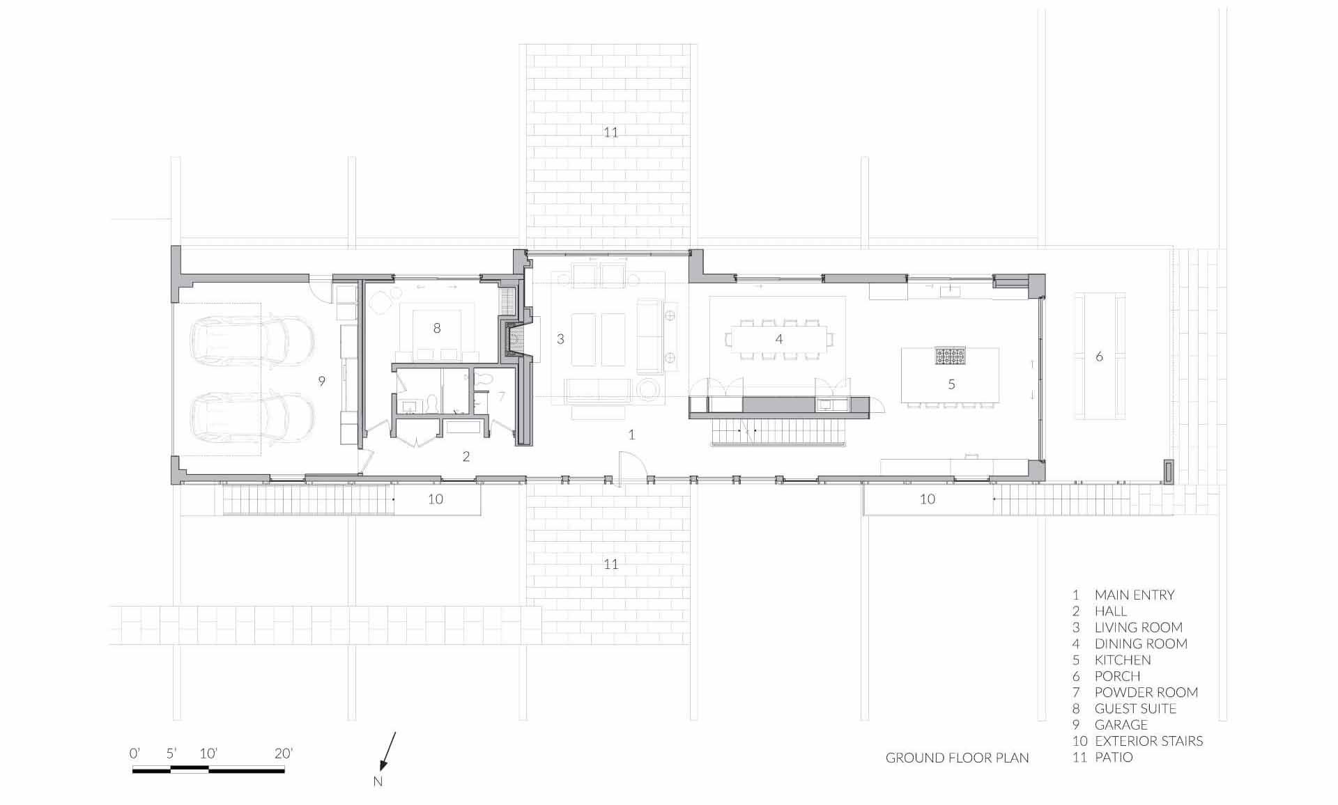 Architectural drawings for a home clad in weathered reclaimed wood.