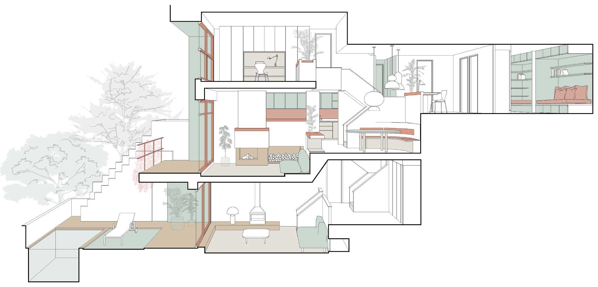 A multi-level home interior.