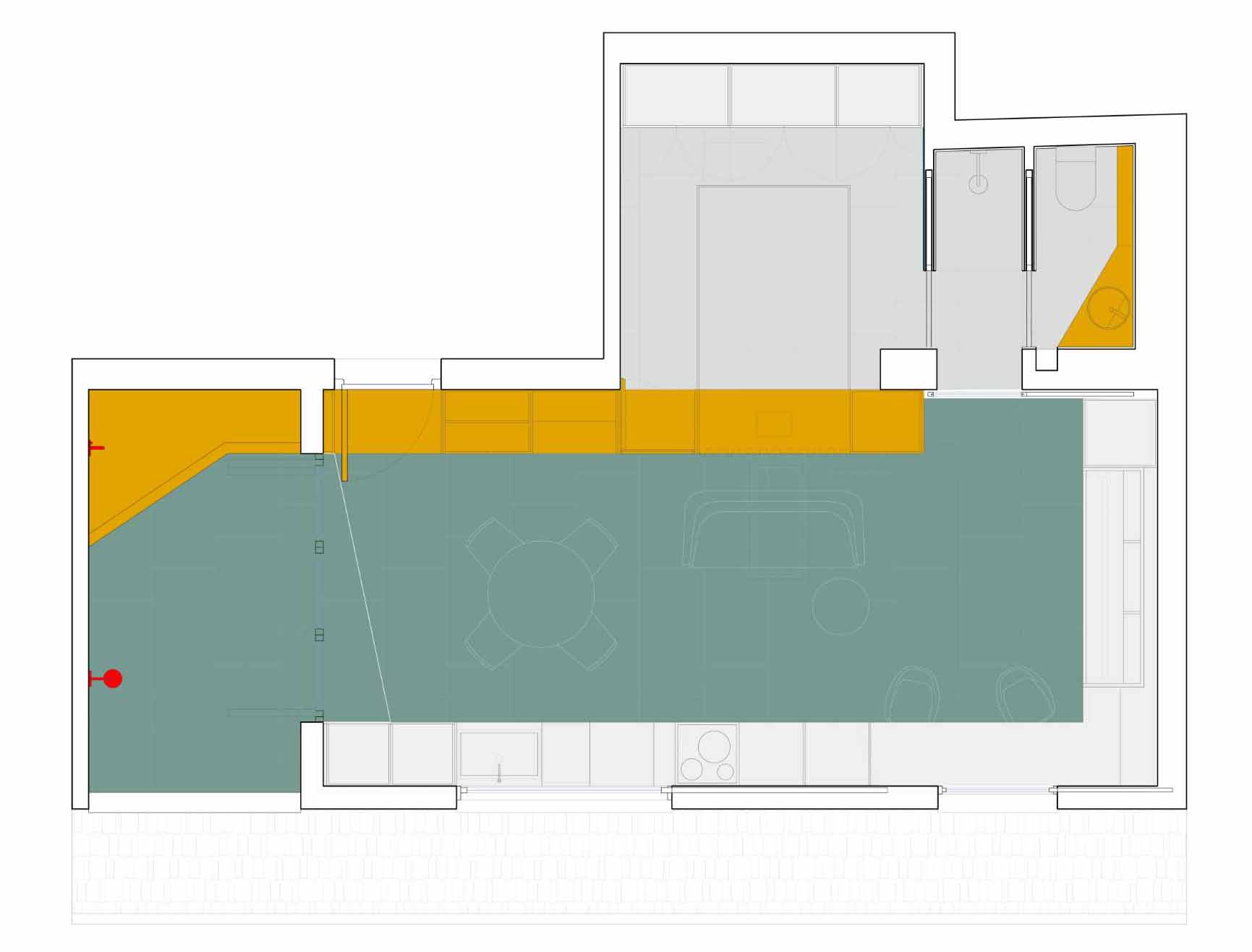 The floor plan of a modern small apartment.